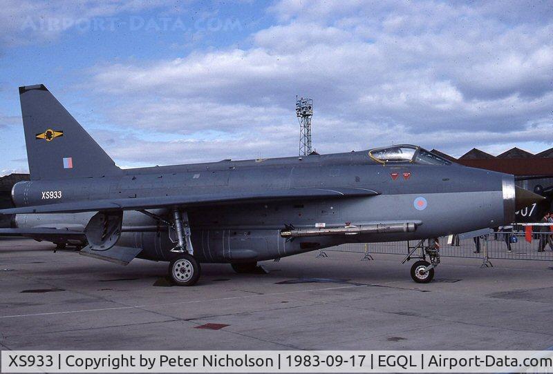 XS933, 1967 English Electric Lightning F.6 C/N 95266, Lightning F.6 of 11 Squadron in the static display at the 1983 Leuchars Airshow.