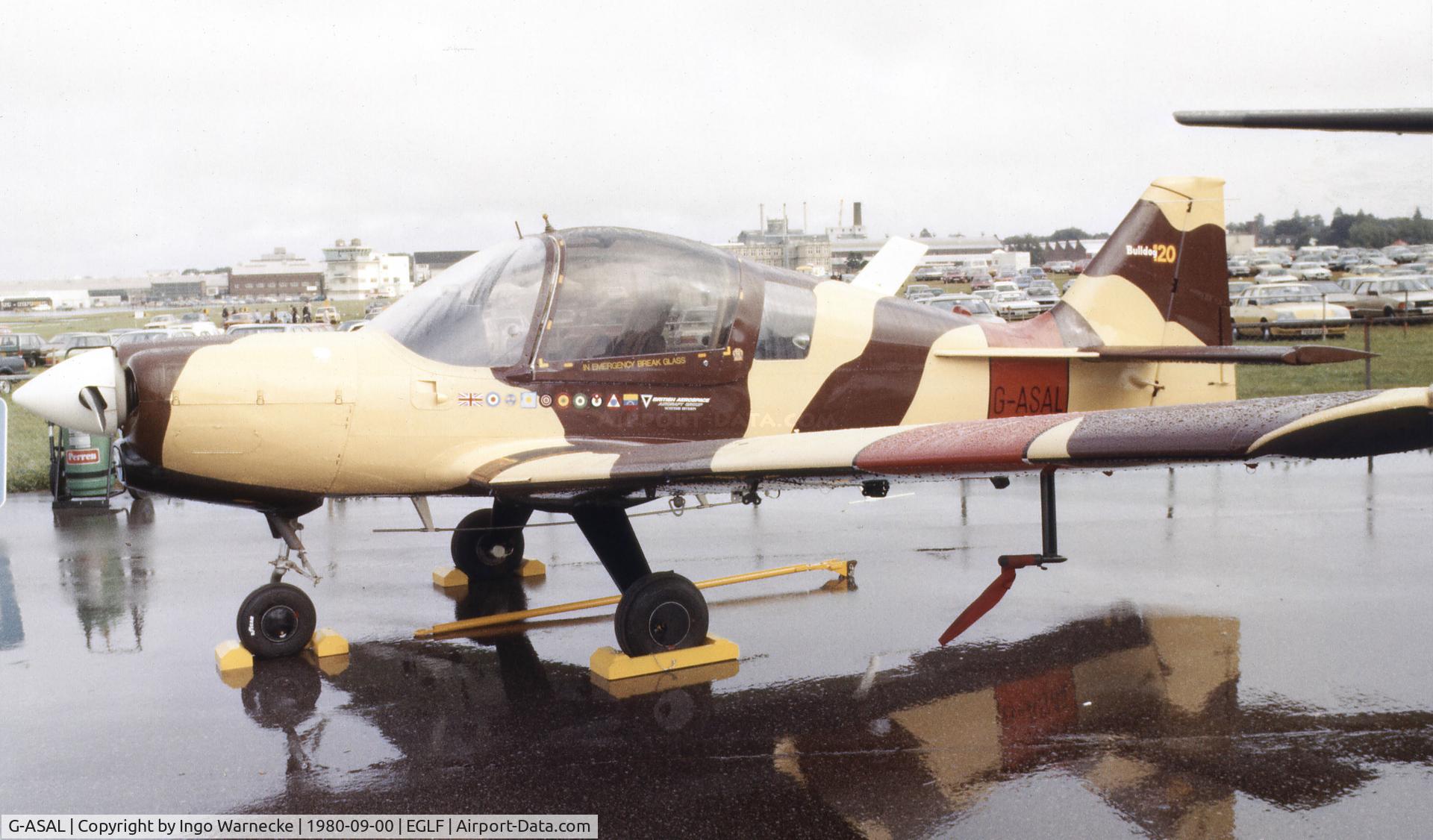 G-ASAL, 1973 Scottish Aviation Bulldog Series 120 Model 124 C/N BH120/239, BAe Scottish Division Bulldog Srs 120 at Farnborough International 1980