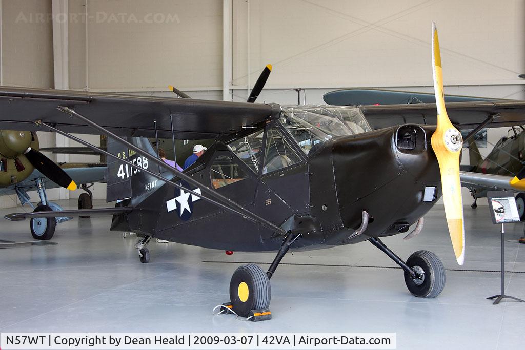 N57WT, Stinson L-5E Sentinel C/N 3786, A restored and airworthy Stinson L-5E Sentinel N57WT on display at the Military Aviation Museum at Virginia Beach Airport.