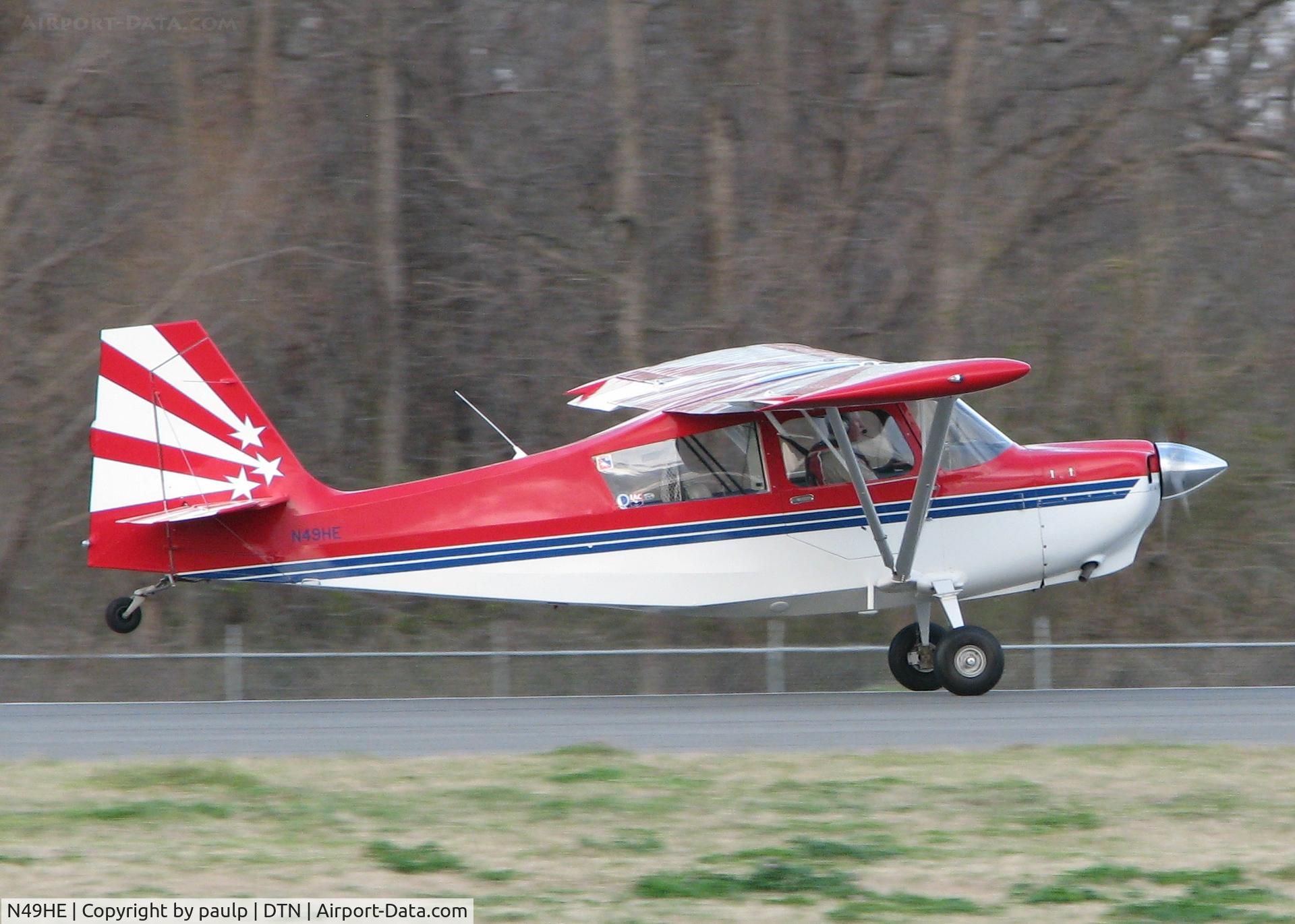 N49HE, 1996 American Champion 8KCAB Decathlon C/N 764-96, Taking off on Rwy 14 at Downtown Shreveport. 