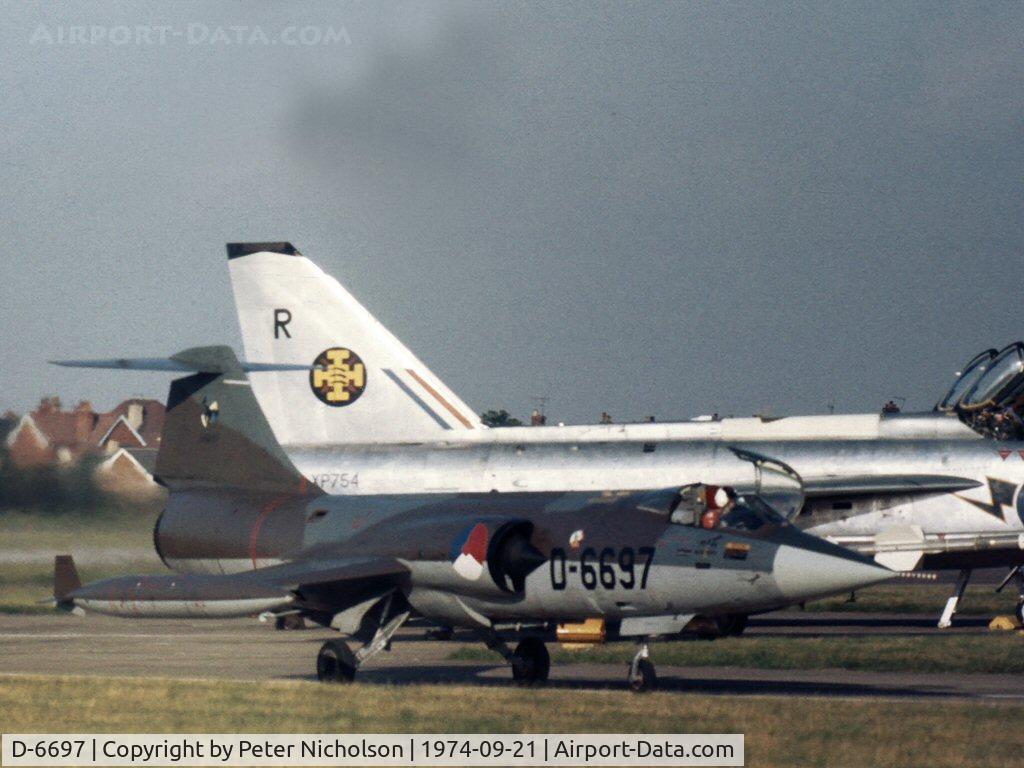 D-6697, 1965 Lockheed F-104G Starfighter C/N 683-6697, Royal Netherlands Air Force Starfighter at the 1974 RAF Finningley Airshow.