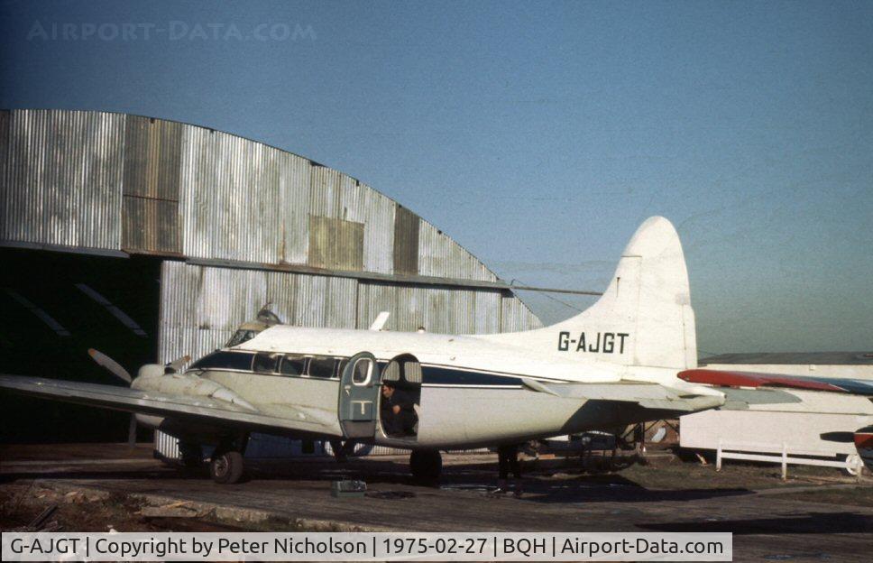 G-AJGT, 1947 De Havilland DH-104 Dove 7XC C/N 04034, Undergoing maintenance at Biggin Hill.