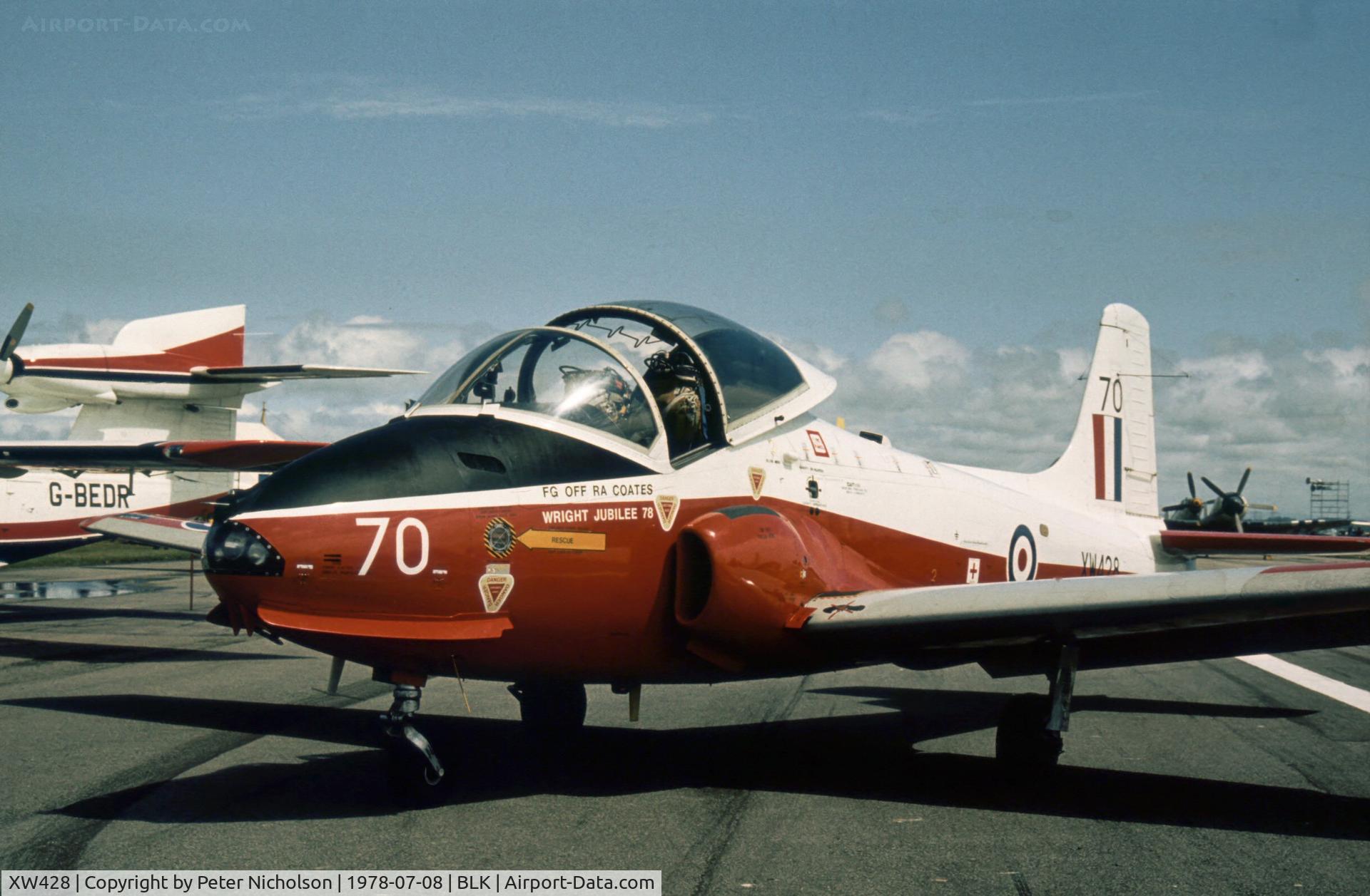 XW428, 1971 BAC 84 Jet Provost T.5A C/N EEP/JP/1050, Converted to a Jet Provost T.5A, this aircraft of 1 Flying Training School was present at the 1978 Blackpool Airshow.