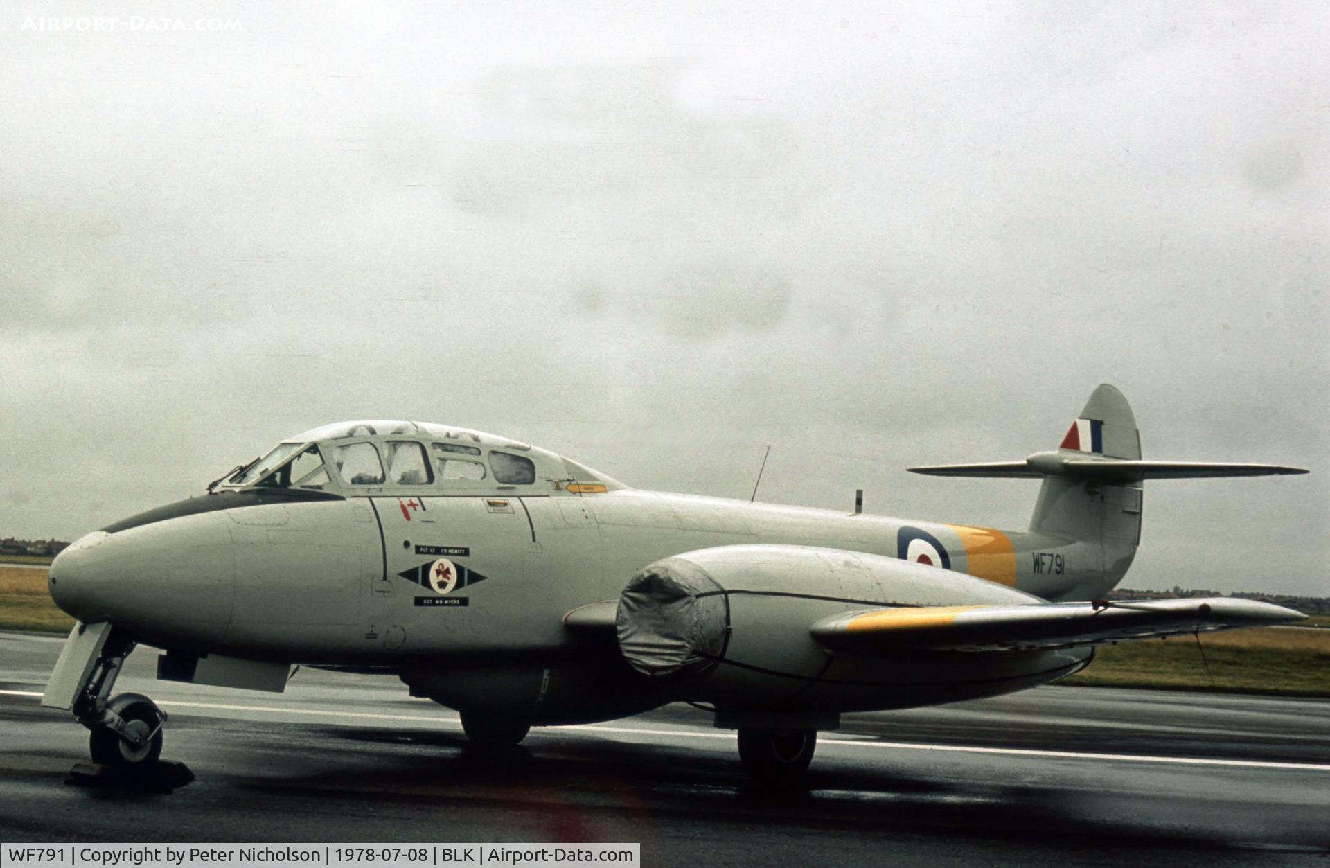 WF791, 1951 Gloster Meteor T.7 C/N 15658, Another view of the Central Flying School's Meteor T.7 which flew at the 1978 Blackpool Airshow.