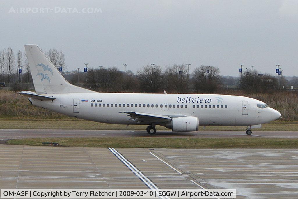 OM-ASF, 1986 Boeing 737-306 C/N 23544, Air Slovakia B737 operating Sky Europe flight out of Luton - aircraft still wears tiltle of previous lease to Belleview