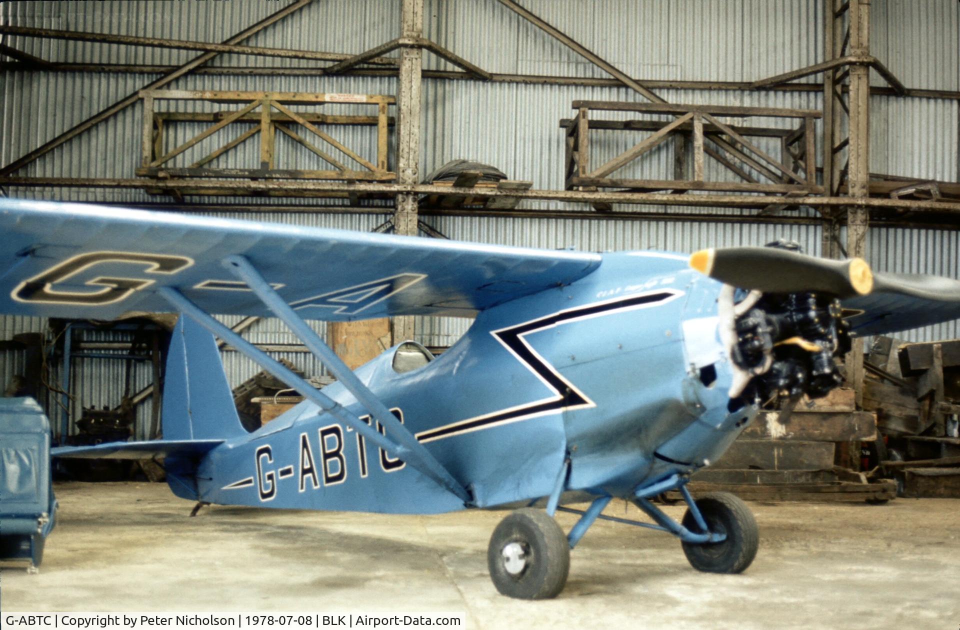 G-ABTC, 1932 Comper CLA-7 Swift C/N S32/1, This Swift was hangered at Blackpool at the time of the 1978 Airshow.