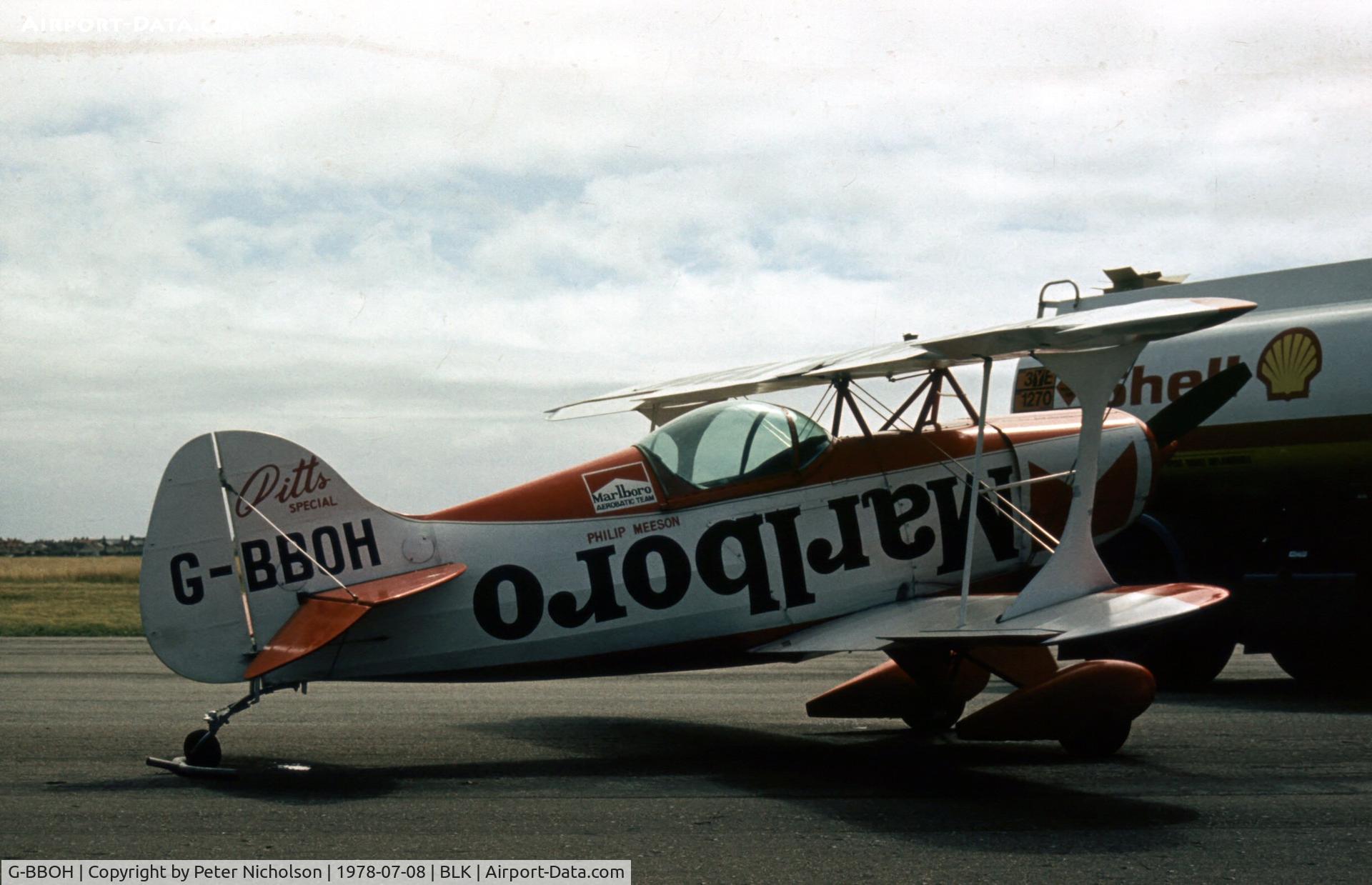 G-BBOH, 1972 Pitts S-1S Special C/N AJEP-P-SI-S-1, The Marlboro sponsored Pitts Special displayed at the 1978 Blackpool Airshow.