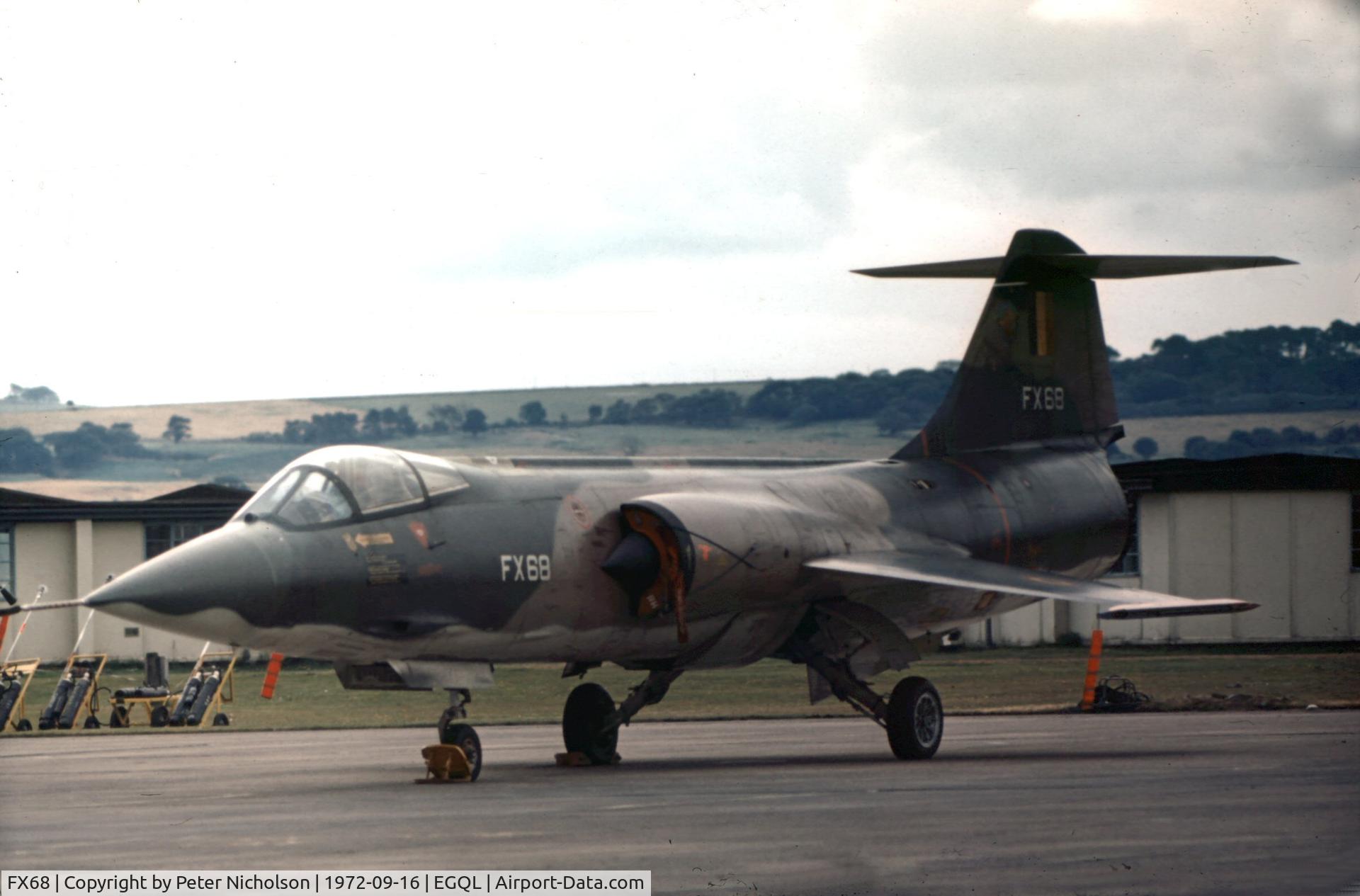 FX68, 1965 Lockheed F-104G Starfighter C/N 683-9114, Starfighter of 350 Squadron Belgian Air Force on display at the 1972 Leuchars Airshow.