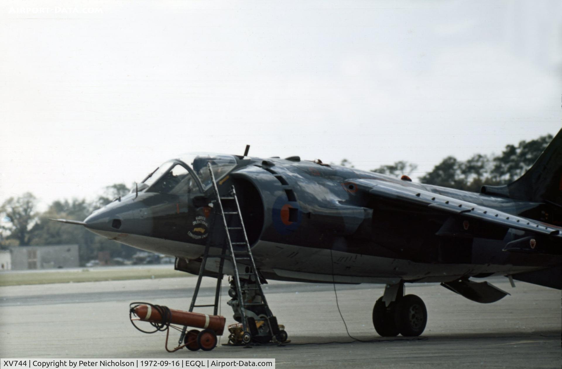 XV744, 1969 Hawker Siddeley Harrier GR.1 C/N 712007, Harrier GR.1 of the Harrier Operational Conversion Unit which performed at the 1972 Leuchars Airshow.