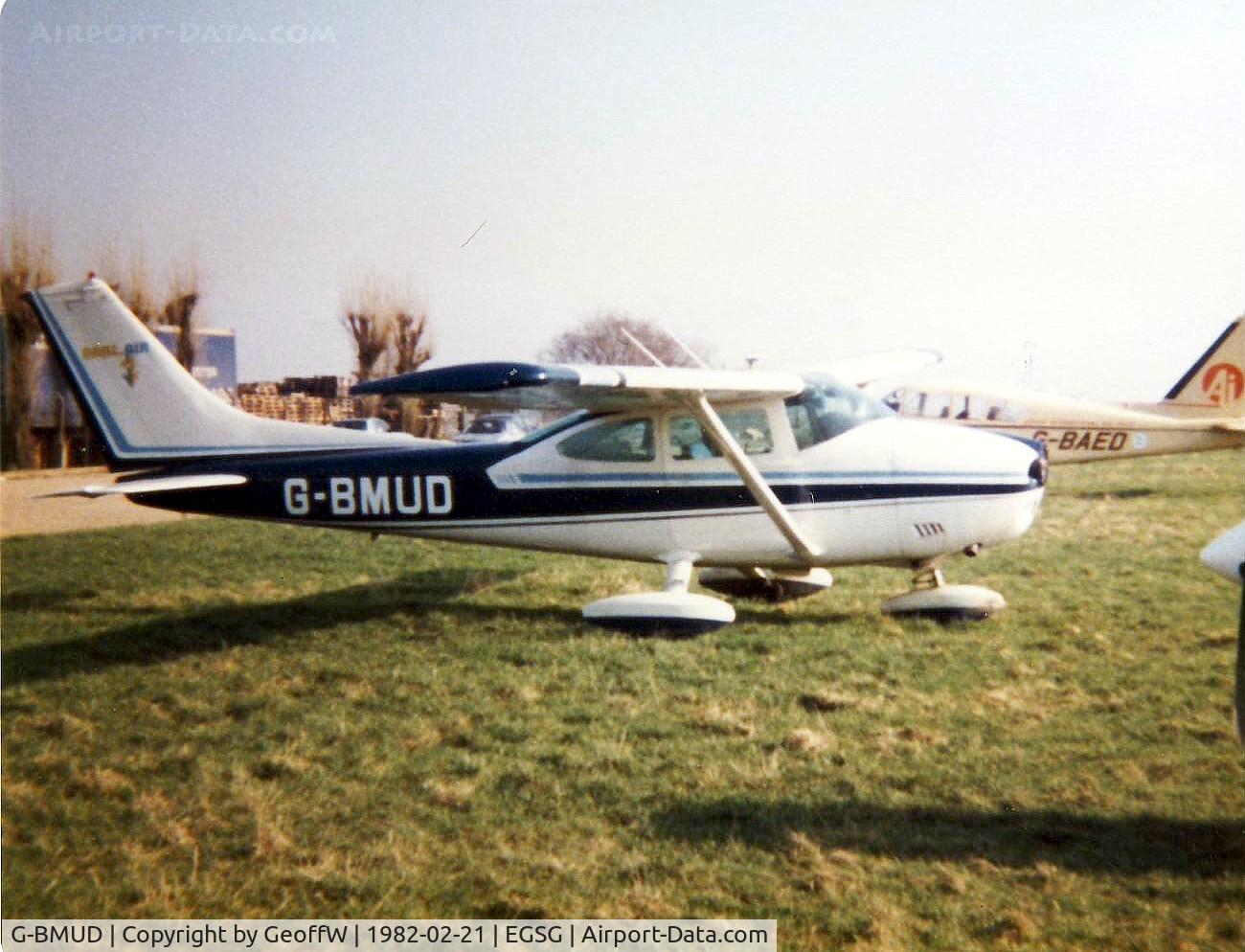 G-BMUD, 1973 Cessna 182P Skylane C/N 182-61786, Cessna 182 G-BMUD minus propeller parked up at Stapleford 21.2.82