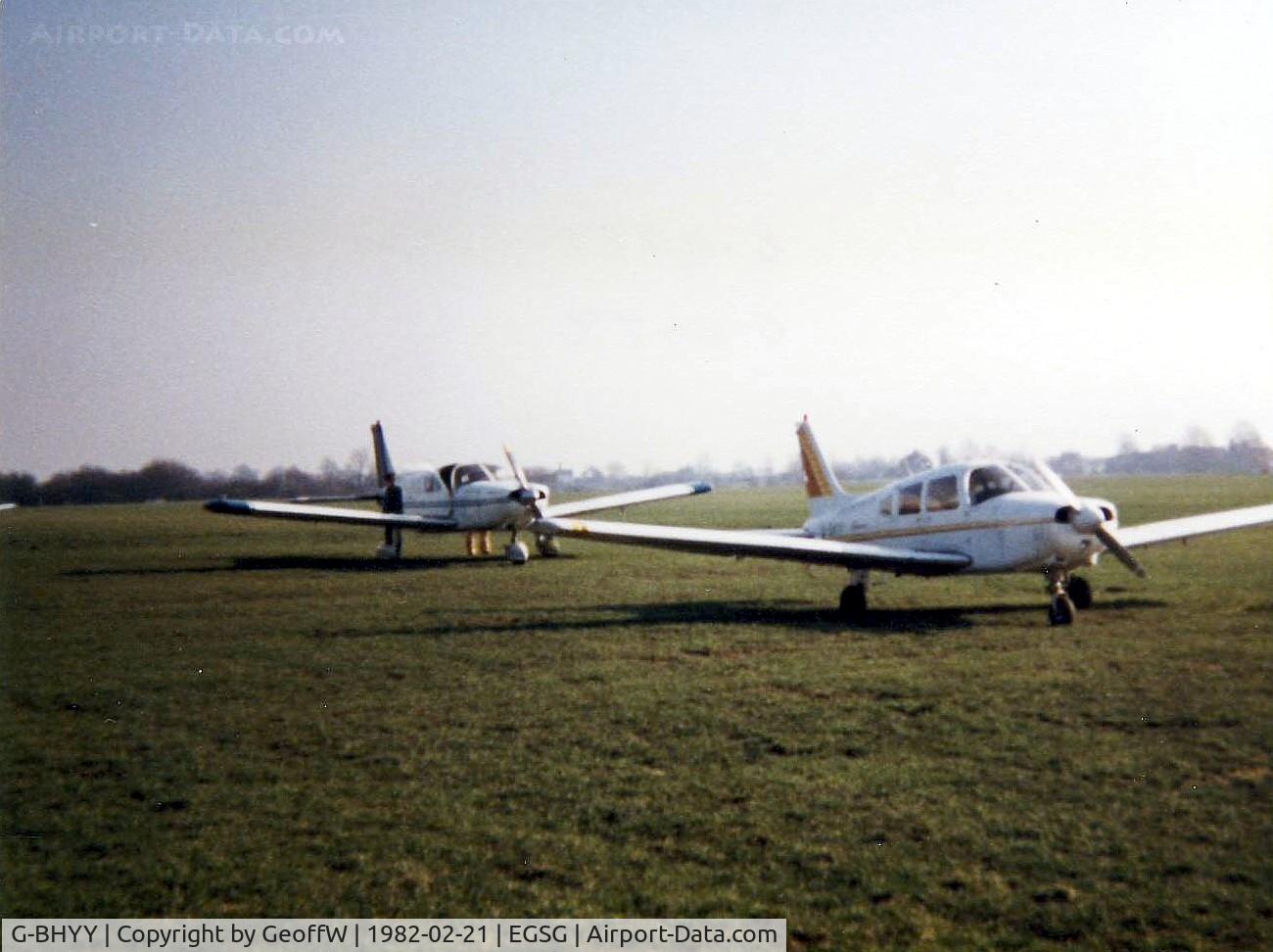 G-BHYY, 1980 Piper PA-28-161 Cherokee Warrior II C/N 28-8016261, Piper PA-28-161 Warrior G-BHYY with PA-32 G-BGZX behind, at Stapleford 21.2.82. G-BHYY became G-ESSX in July 1982