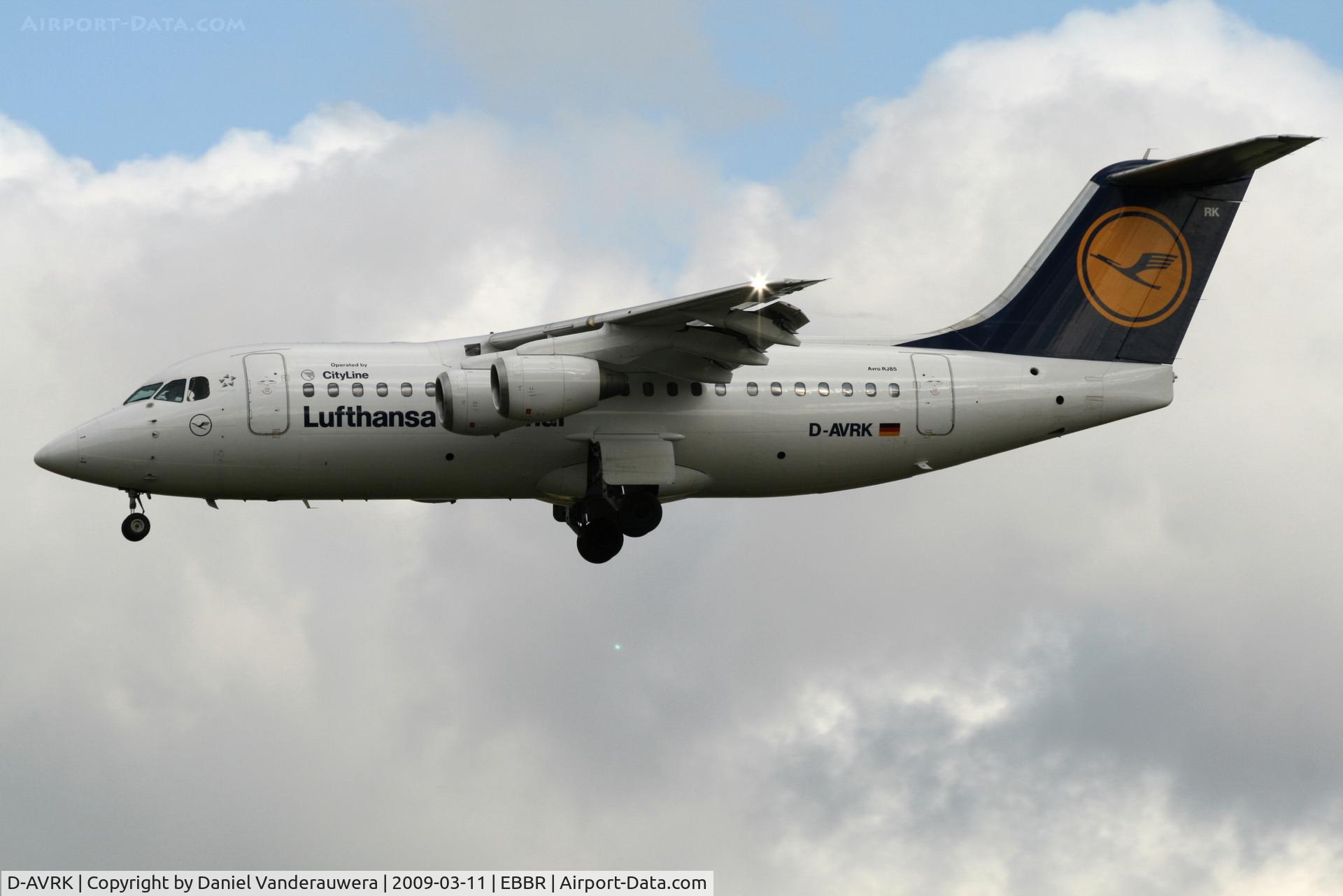 D-AVRK, 1996 British Aerospace Avro 146-RJ85 C/N E.2278, arrival of flight LH4602 to rwy 25L