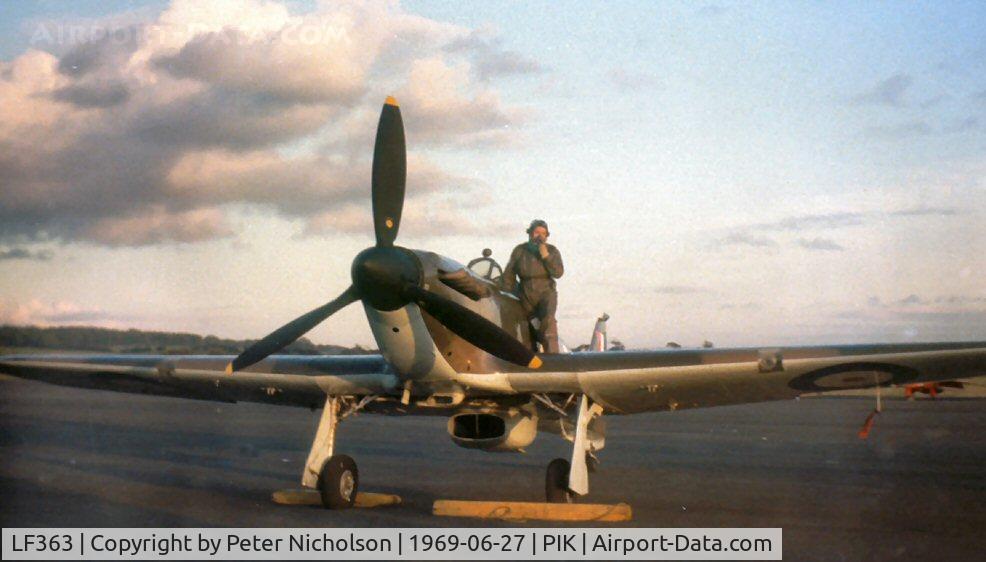 LF363, 1944 Hawker Hurricane IIC C/N 41H/469290, Hurricane IIC of the Battle of Britain Memorial Flight, marked as Douglas Bader's 242 Squadron aircraft, displayed at the 1969 Prestwick Airshow.