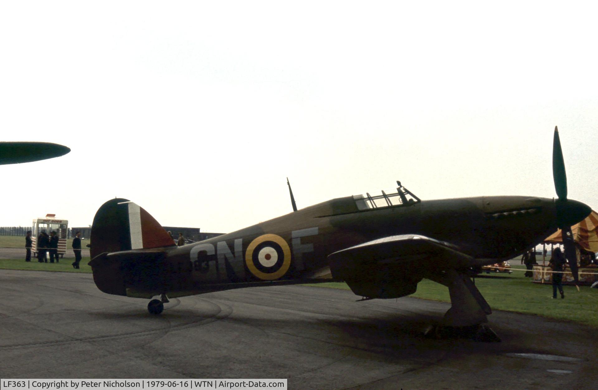 LF363, 1944 Hawker Hurricane IIC C/N 41H/469290, The Battle of Britain Memorial Flight displayed at the 1979 Waddington Airshow.