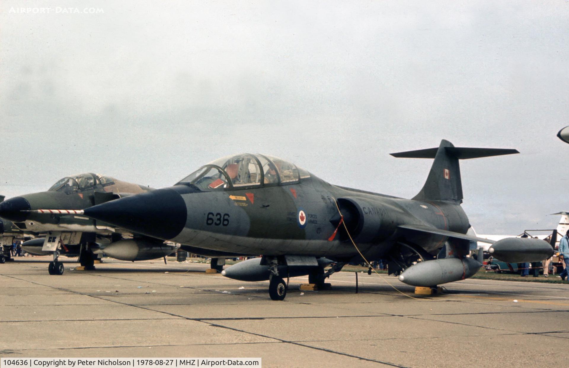 104636, 1962 Lockheed CF-104D Starfighter C/N 583A-5306, 439 Squadron of Canadian Armed Forces displayed this Starfighter at the 1978 Mildenhall Air Fete.