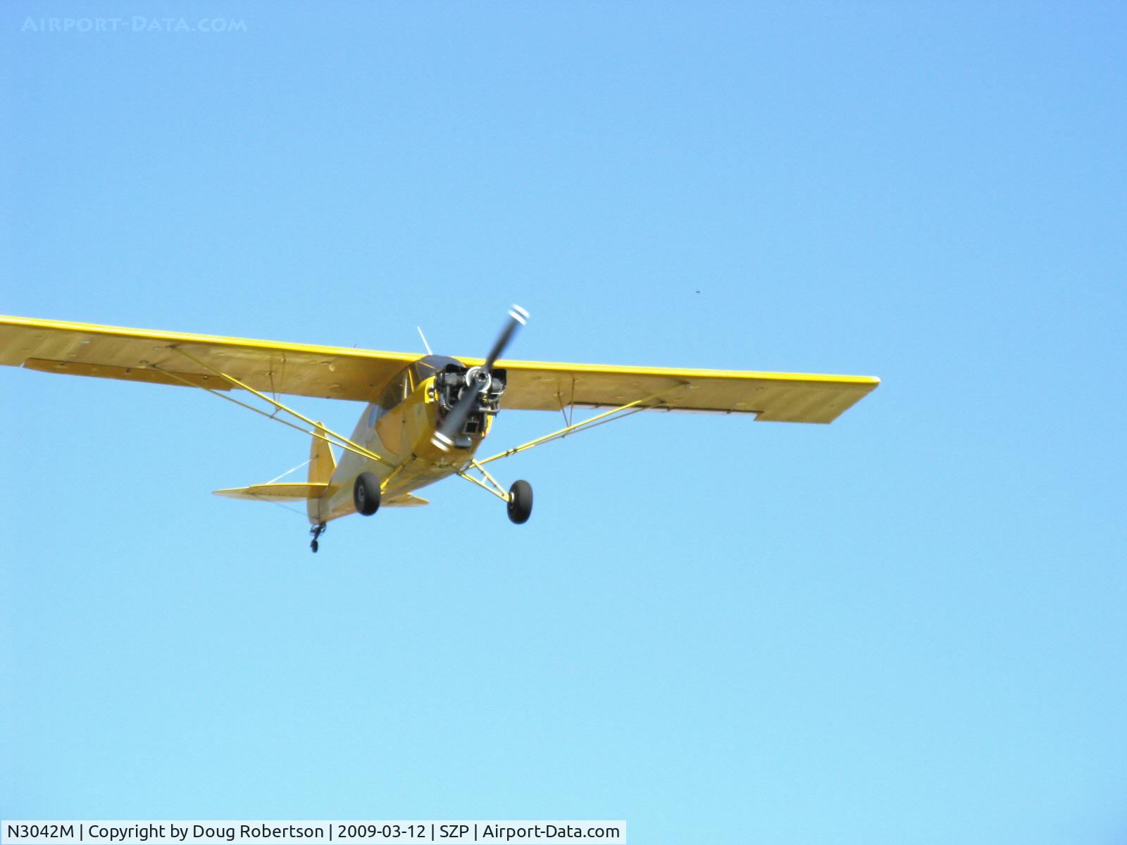 N3042M, 1947 Piper PA-12 Super Cruiser C/N 12-1734, 1947 Piper PA-12 SUPER CRUISER, Lycoming O-360 180 Hp upgrade (field approval), operated uncowled for cooling, restricted class, wing Micro vortex generators, on final Rwy 22