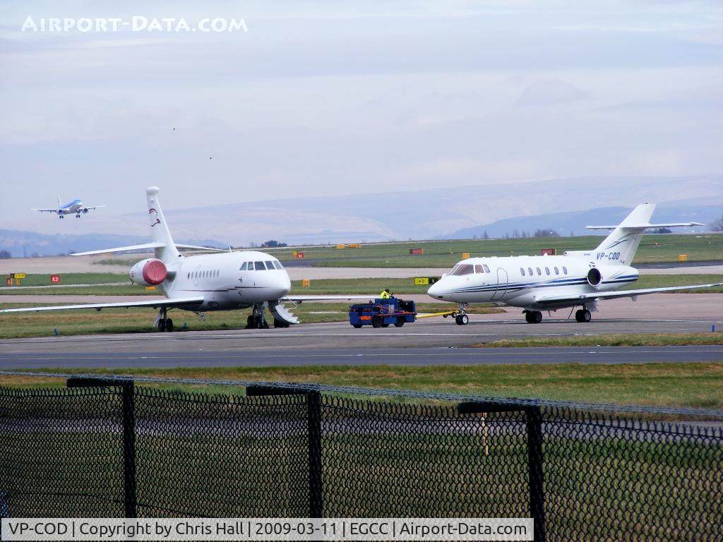 VP-COD, 2006 Raytheon Hawker 850XP C/N 258816, VP-COD being pushed back to the remote Ocean Sky apron