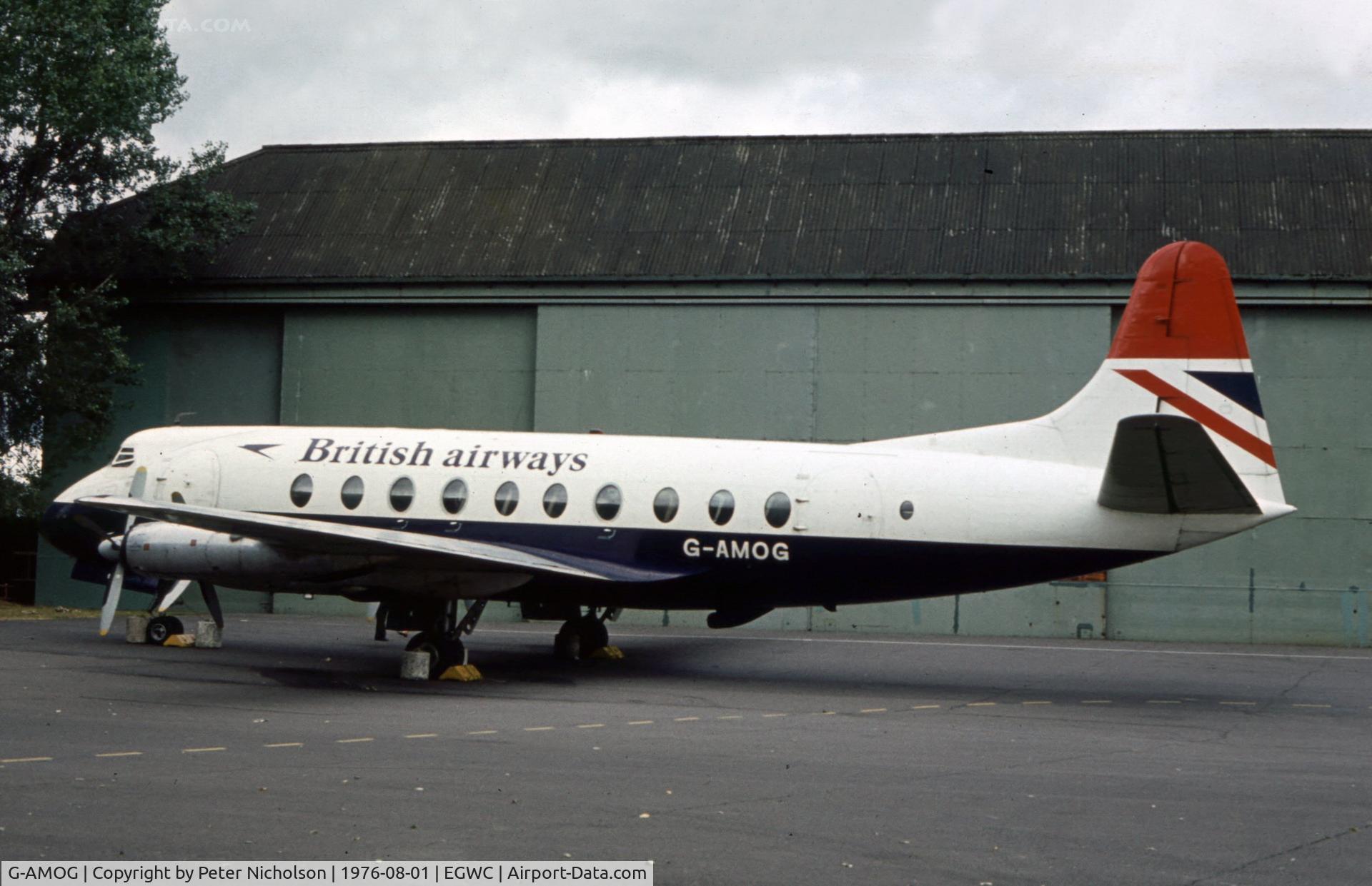 G-AMOG, 1953 Vickers Viscount 701 C/N 7, British Airways Viscount displayed at RAF Cosford in 1976.