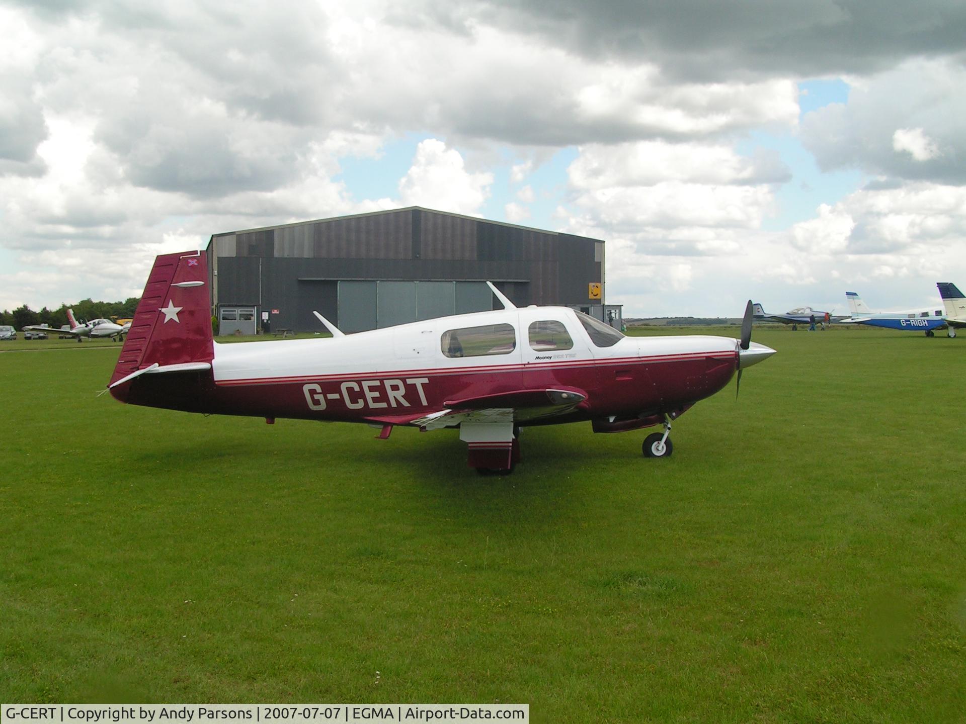 G-CERT, 1987 Mooney M20K C/N 25-1134, G-CERT in new col scheme at Fowlmere