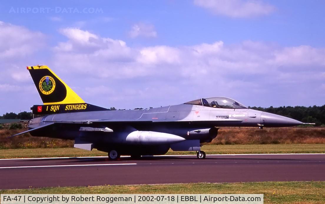 FA-47, SABCA F-16A Fighting Falcon C/N 6H-047, F-16A Special colors 1 Squadron Stingers Belgian Air Force.