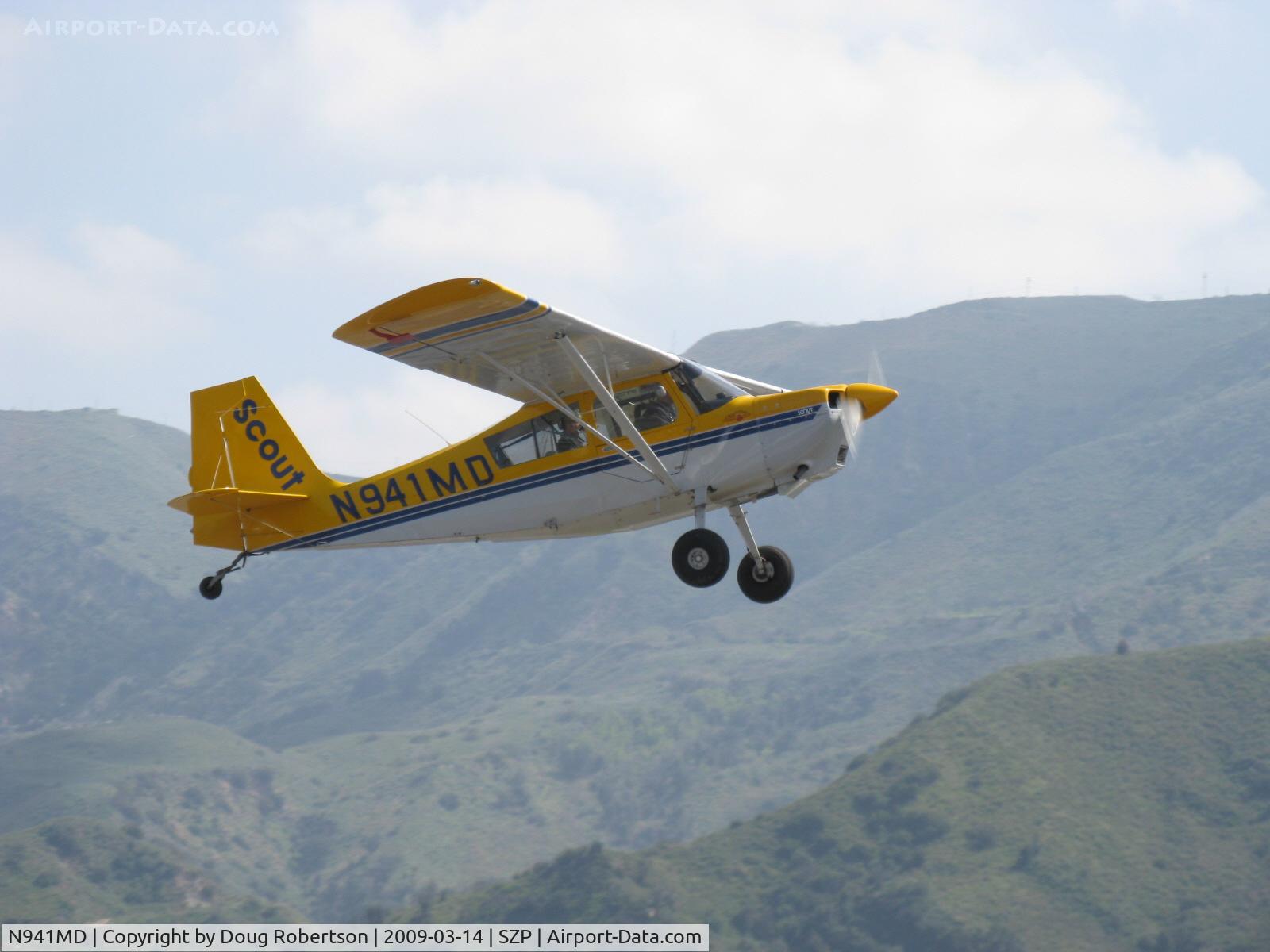 N941MD, 1996 American Champion 8GCBC Scout C/N 375-96, 1996 American Champion 8GCBC SCOUT, Lycoming O-360-E2C 180 Hp, aileron spades, quick-release door, takeoff climb Rwy 22