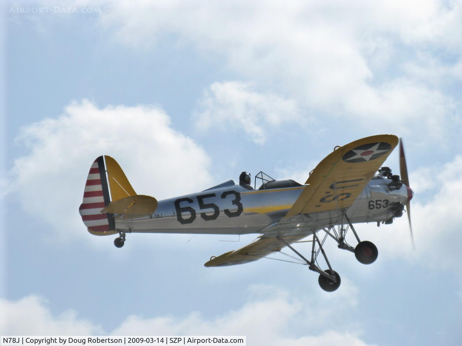 N78J, 1942 Ryan Aeronautical ST3KR C/N 1682, 1942 Ryan Aeronautical ST-3KR, Kinner R-5 160 Hp radial, takeoff climb Rwy 22