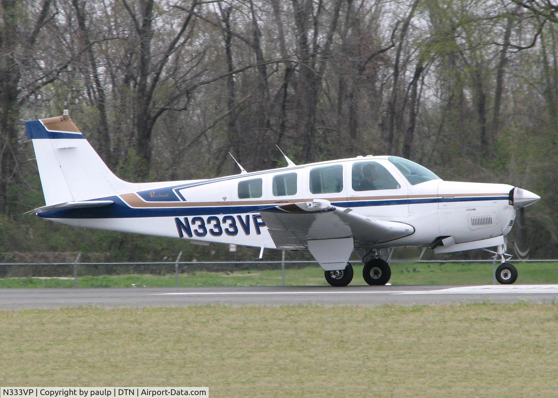 N333VP, 1984 Beech A36 Bonanza 36 C/N E-2161, Starting to roll down runway 14 at the Shreveport Downtown airport.