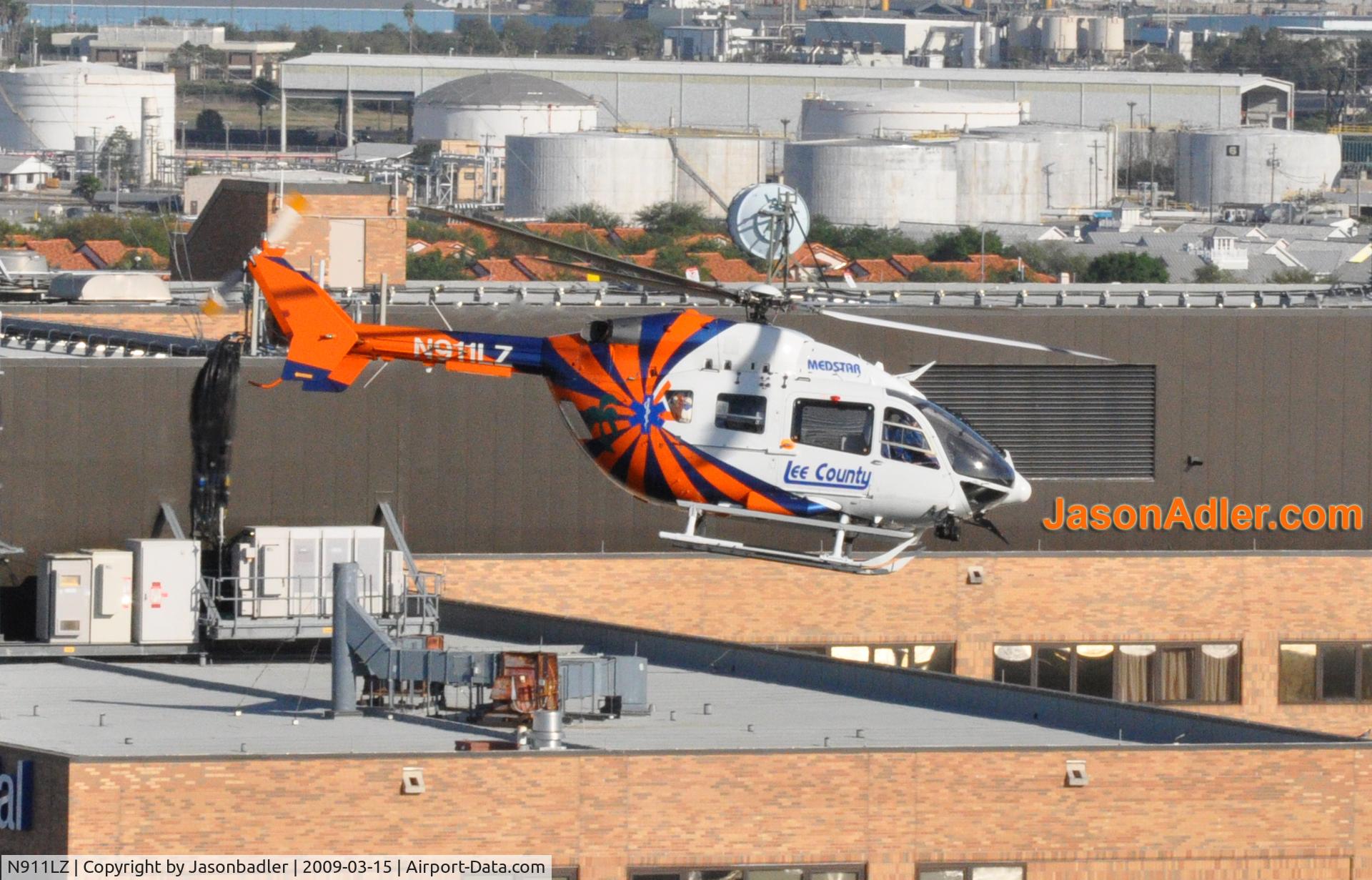N911LZ, 2003 Eurocopter-Kawasaki EC-145 (BK-117C-2) C/N 9040, N911LZ departing Tampa General Hospital 3.15.09