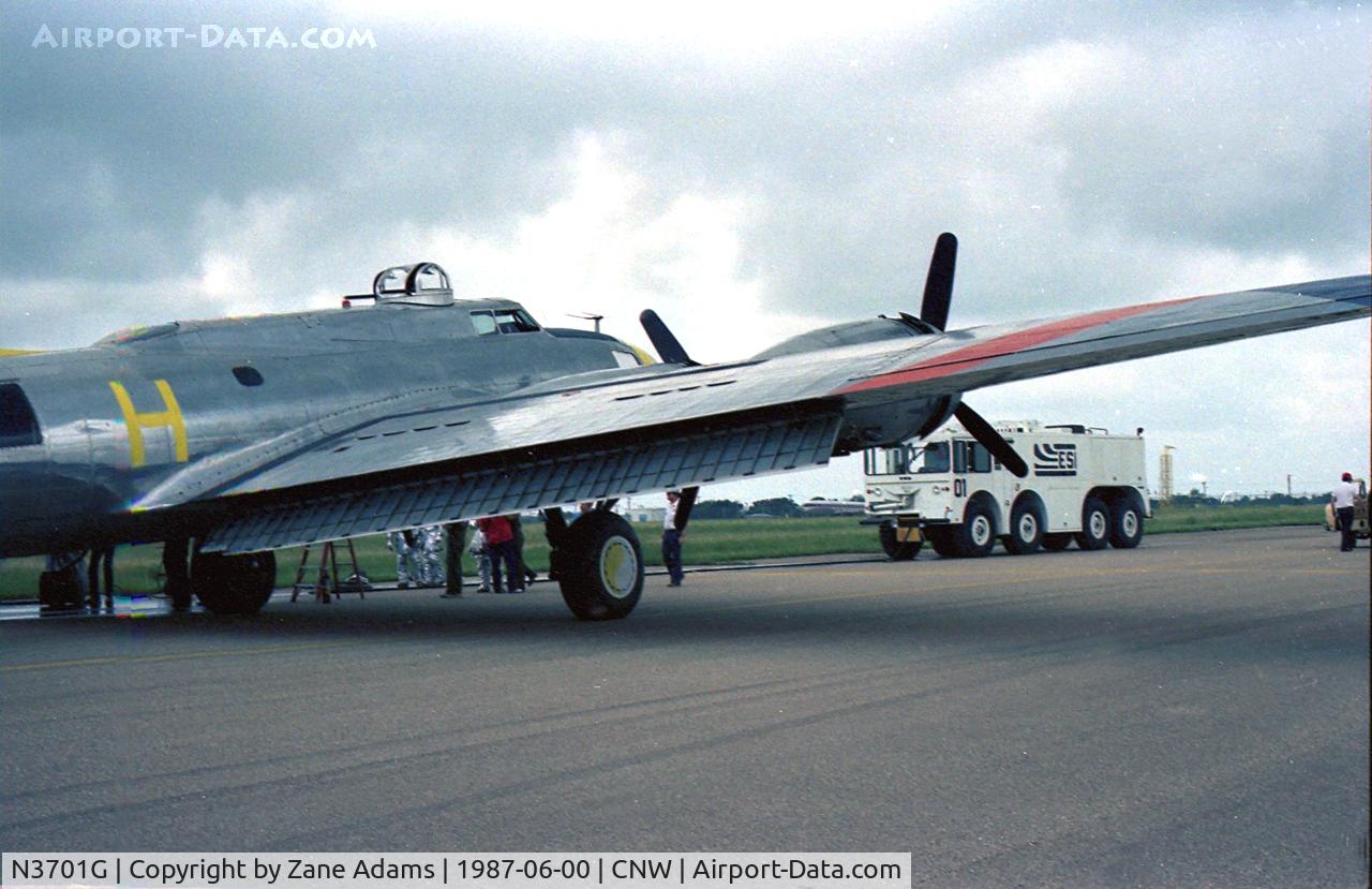 N3701G, 1944 Boeing B-17G Flying Fortress C/N 44-8543A, 1987 Airshow, Waco Tx. We were landing at the show on Friday afternoon when the number one engine caught fire! The on-board fire system worked well! All safe.