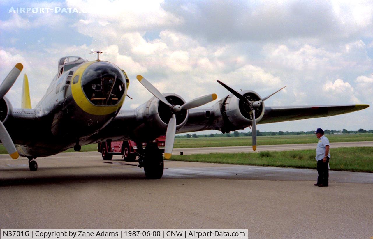 N3701G, 1944 Boeing B-17G Flying Fortress C/N 44-8543A, 1987 Airshow, Waco Tx. We were landing at the show on Friday afternoon when the number one engine caught fire! The on-board fire system worked well! All safe.
