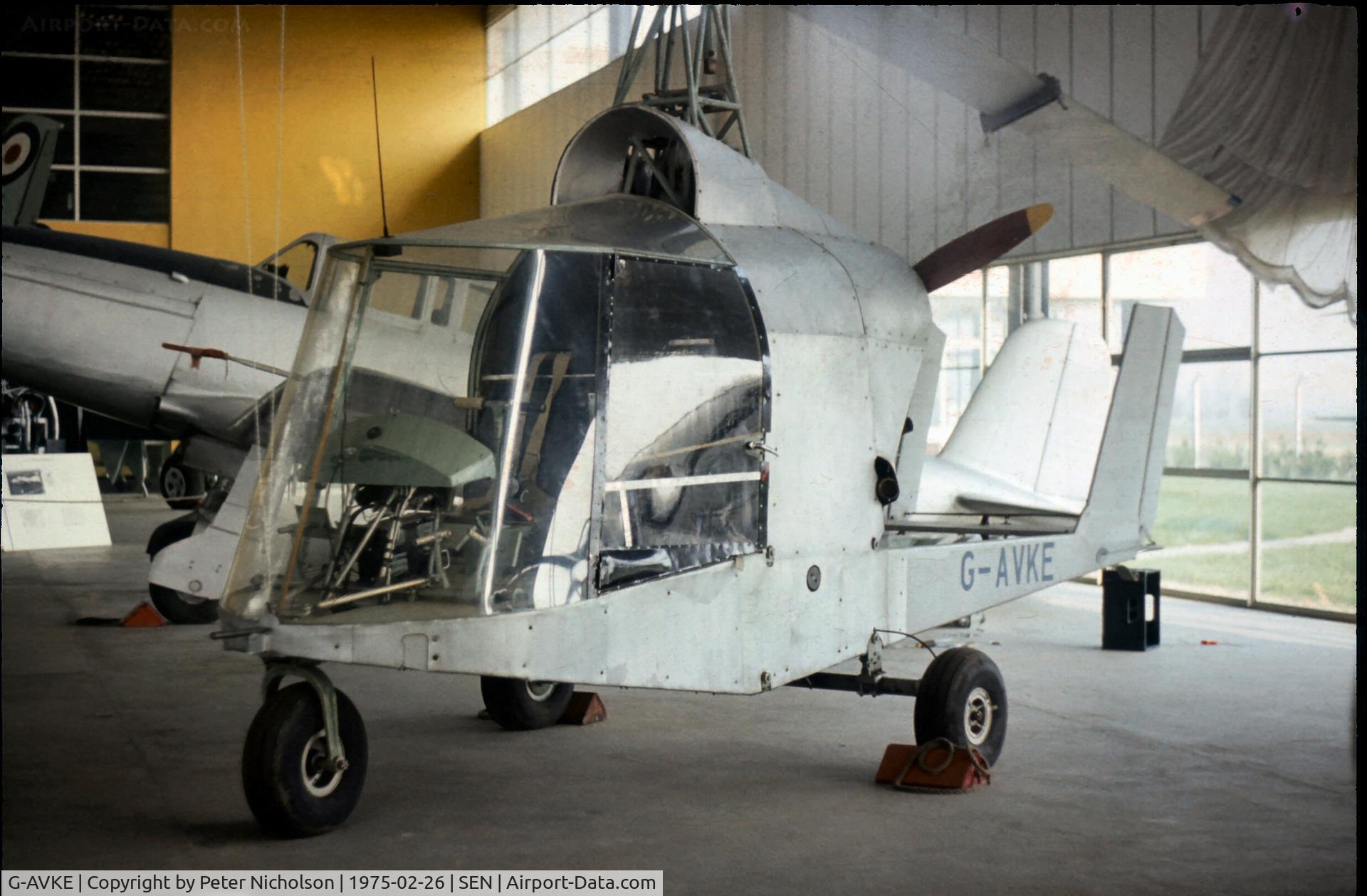 G-AVKE, Gadfly HDW1 C/N HDW1, On display in 1975 in the now defunct Historic Aircraft Museum at Southend Airport.