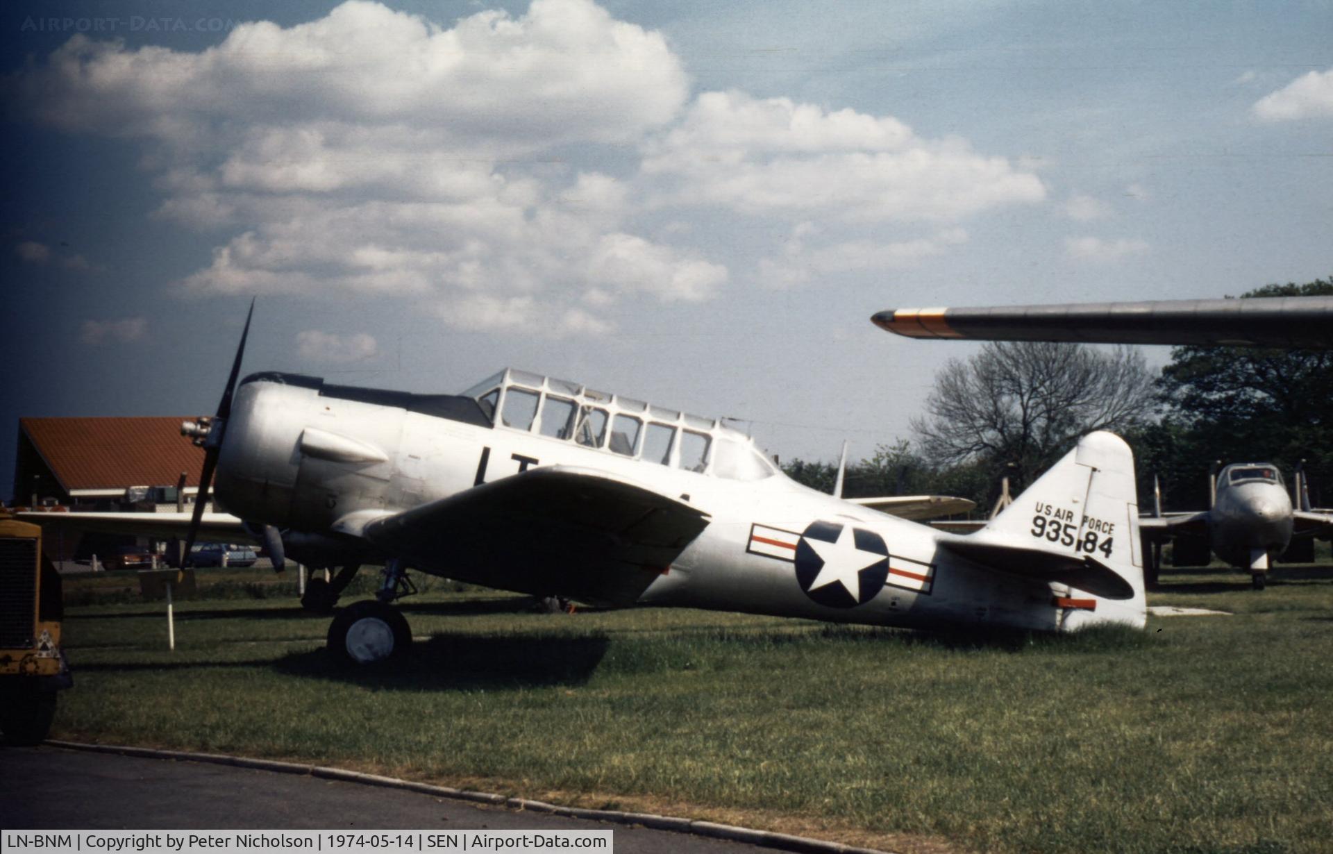 LN-BNM, Noorduyn AT-16 Harvard IIB C/N 14A-639, Painted as LT-6G 49-3584 at the Historic Aircraft Museum at Southend Airport, it was originally assigned USAAF 42-12392.