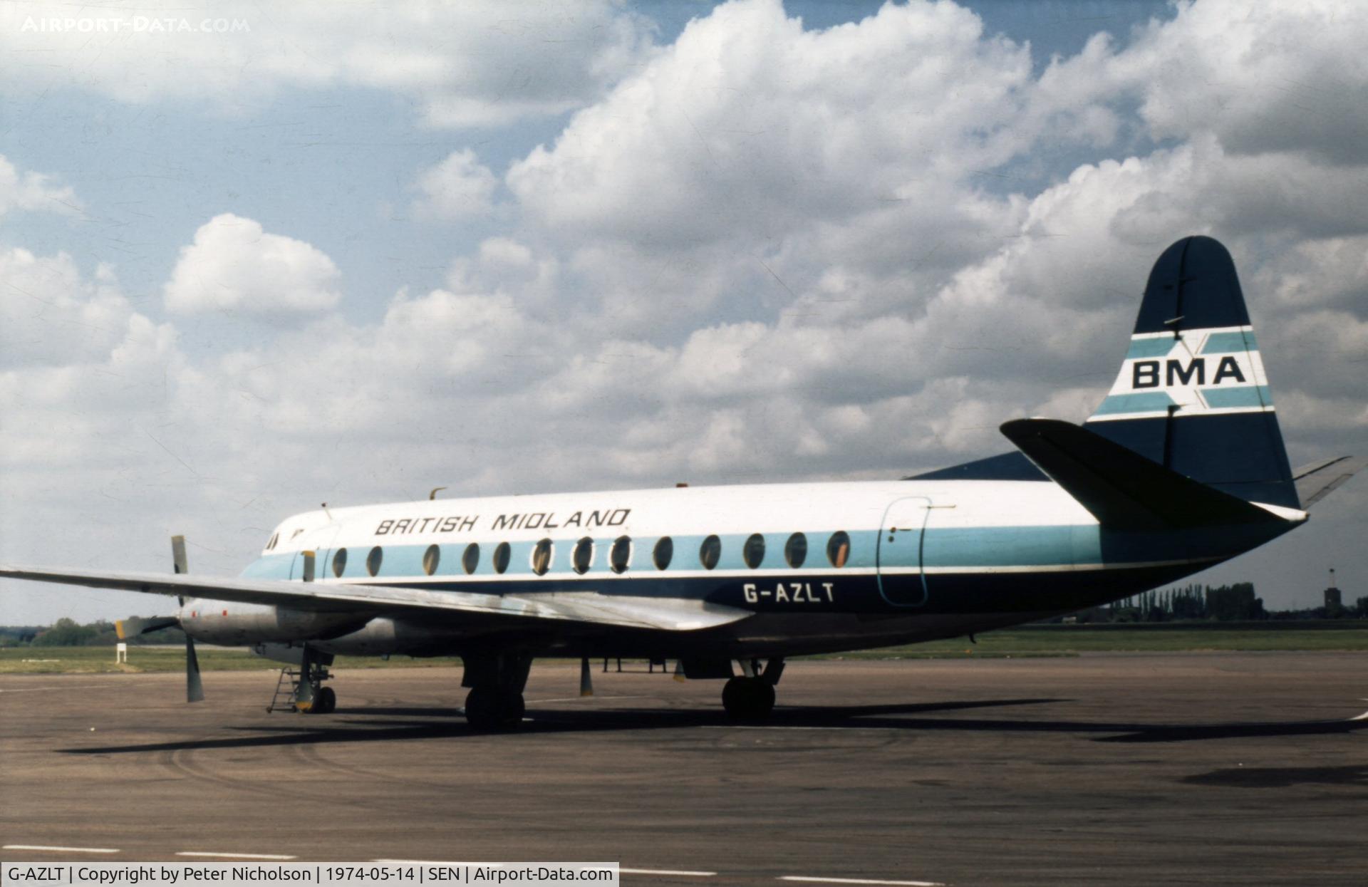 G-AZLT, 1958 Vickers Viscount 813 C/N 349, British Midland Airways Viscount preparing for departure at Southend Airport.