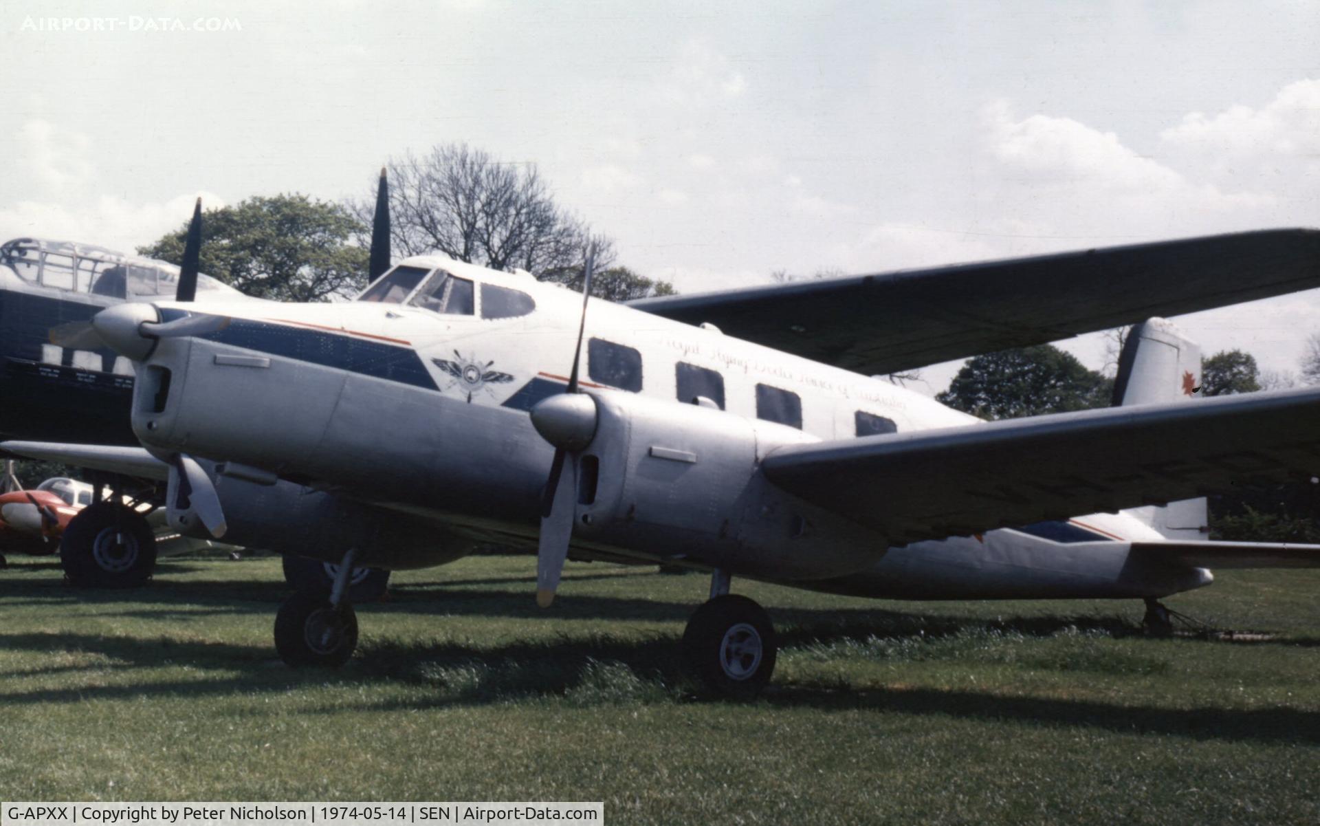 G-APXX, De Havilland Australia DHA-3 Drover Mk.2 C/N DHA5014, This Drover 2 - rare aircraft in the UK - arrived from Australia in 1961, but was not converted for use in the UK. Displayed at the Historic Aircraft Museum at Southend Airport in 1974.