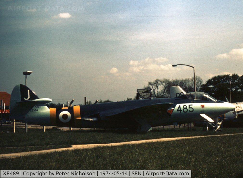 XE489, 1955 Hawker Sea Hawk FGA.6 C/N 6385, Sea Hawk FGA.6 XE 489 marked as XE 364 of 899 Squadron aboard HMS Eagle and displayed at the Historic Aircraft Museum at Southend Airport.