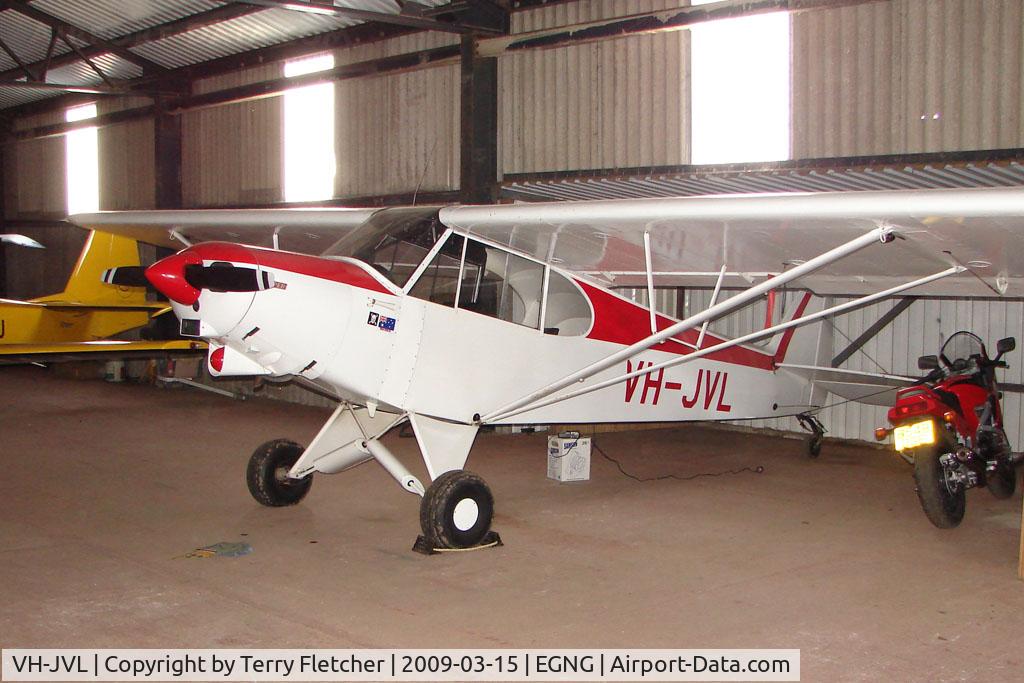VH-JVL, 1958 Piper PA-18 C/N 18-6038, 50 year old  Piper Pa-18 at Bagby (UK) awaiting to take up new marks of G-CFSV on the UK Register