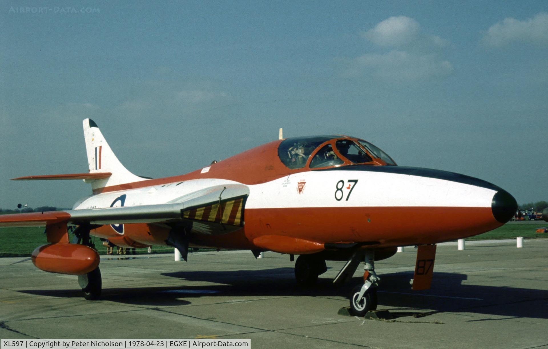 XL597, 1958 Hawker Hunter T.7 C/N 41H-693738, Hunter T.7 of 4 Flying Training School at the 1978 Leeming Open Day.