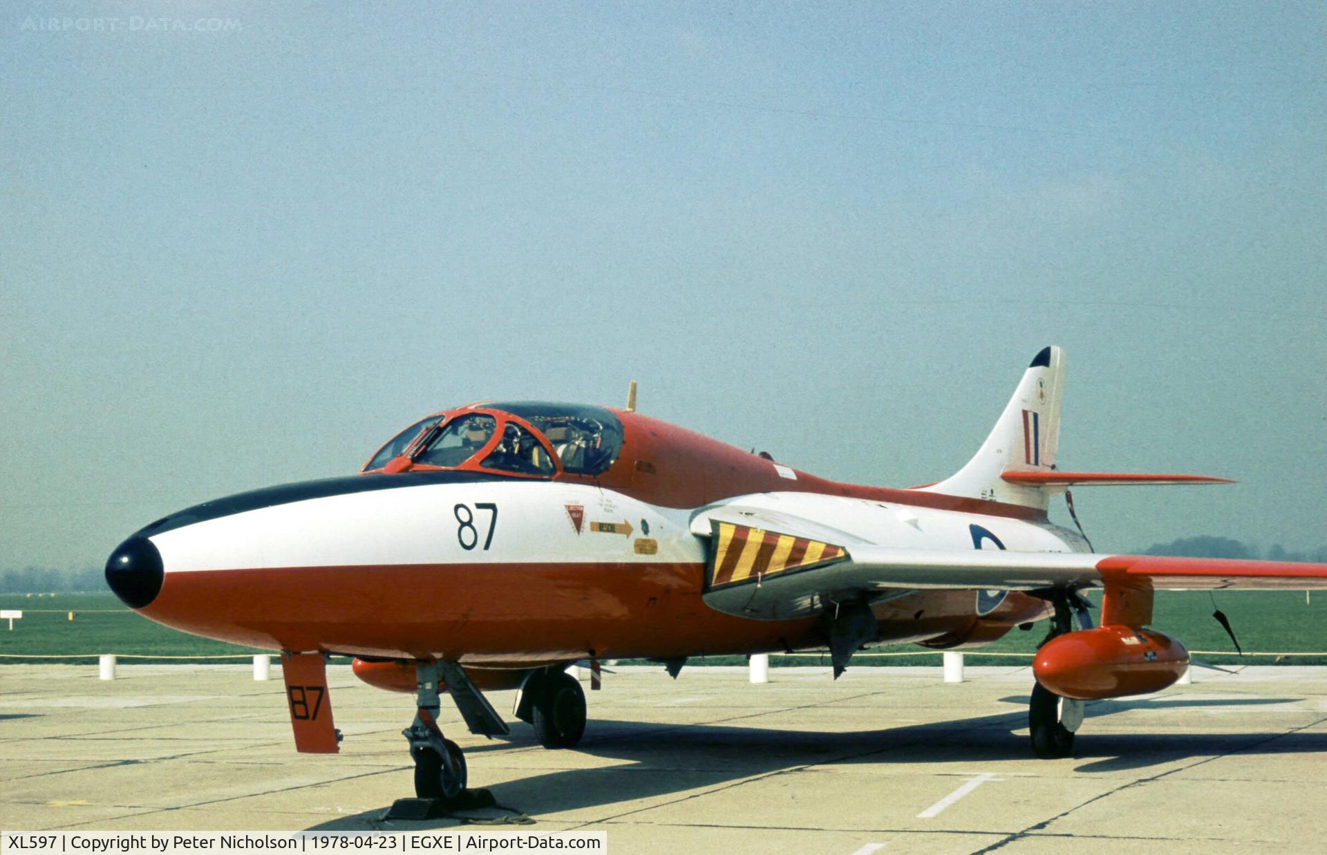 XL597, 1958 Hawker Hunter T.7 C/N 41H-693738, Another view of the Hunter T.7 from RAF Valley in the static park at the 1978 Leeming Open Day.