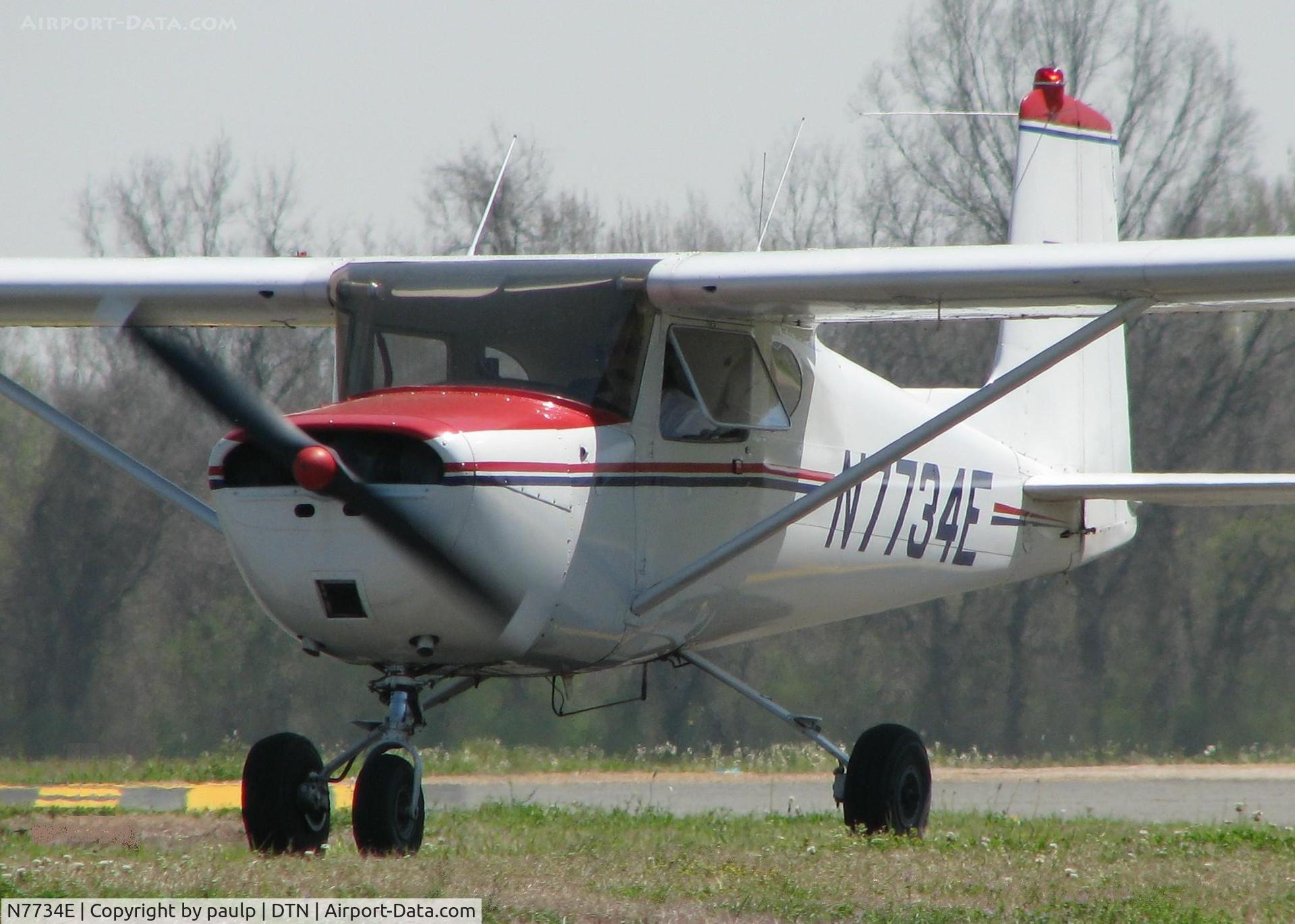 N7734E, 1959 Cessna 150 C/N 17534, On taxiway Foxtrot heading to runway 14 at the Shreveport Downtown airport.
