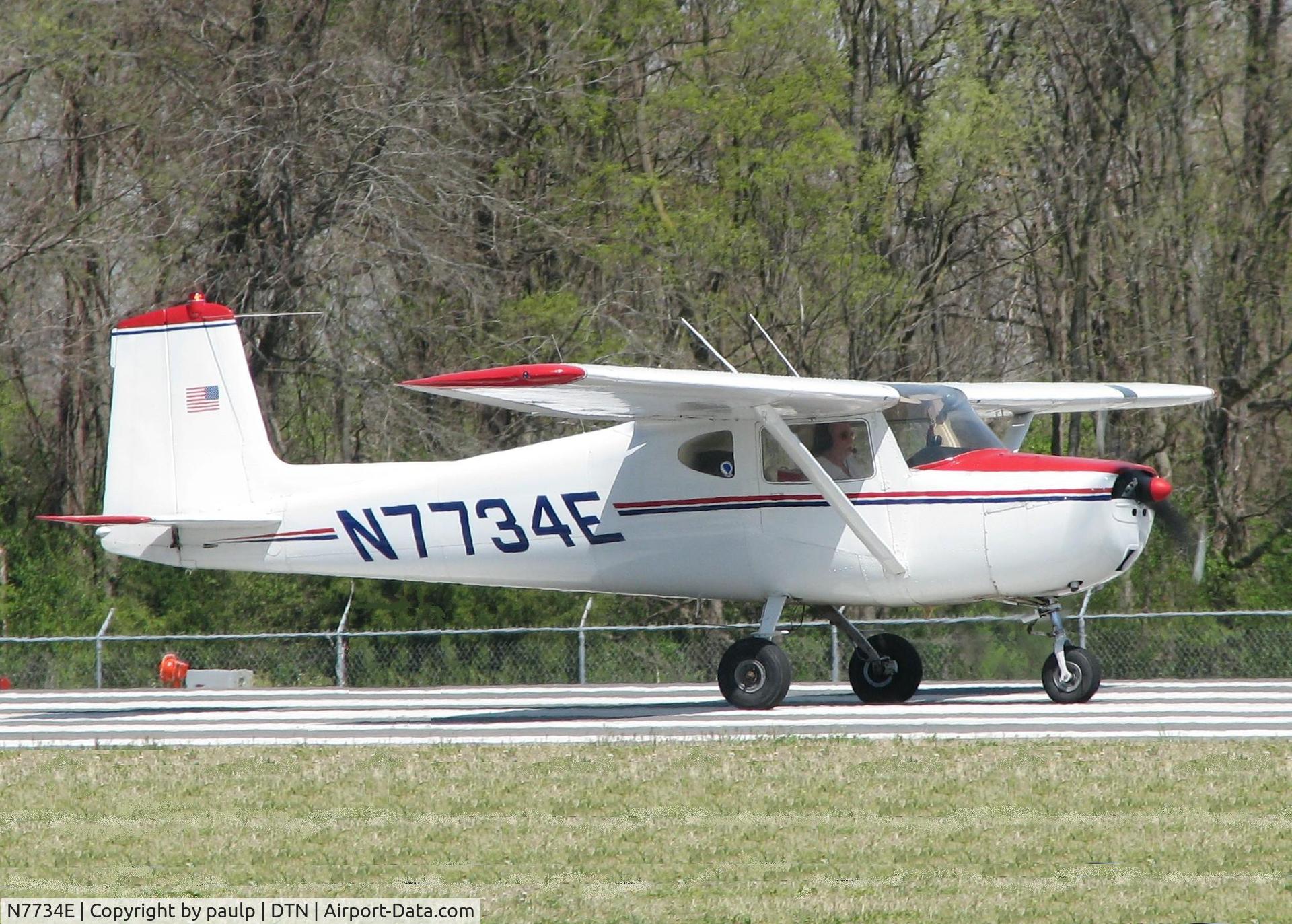 N7734E, 1959 Cessna 150 C/N 17534, Starting to roll down 14 for take off from the Shreveport Downtown airport.