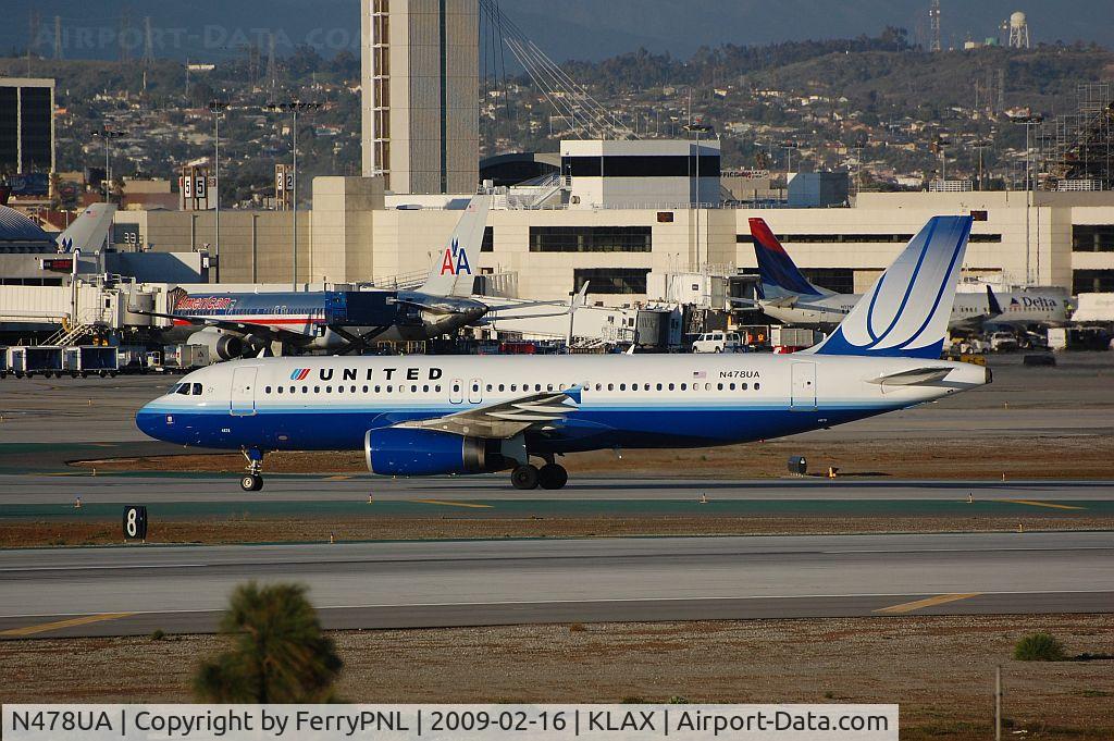 N478UA, 2001 Airbus A320-232 C/N 1533, arriving in the afternoon at LAX