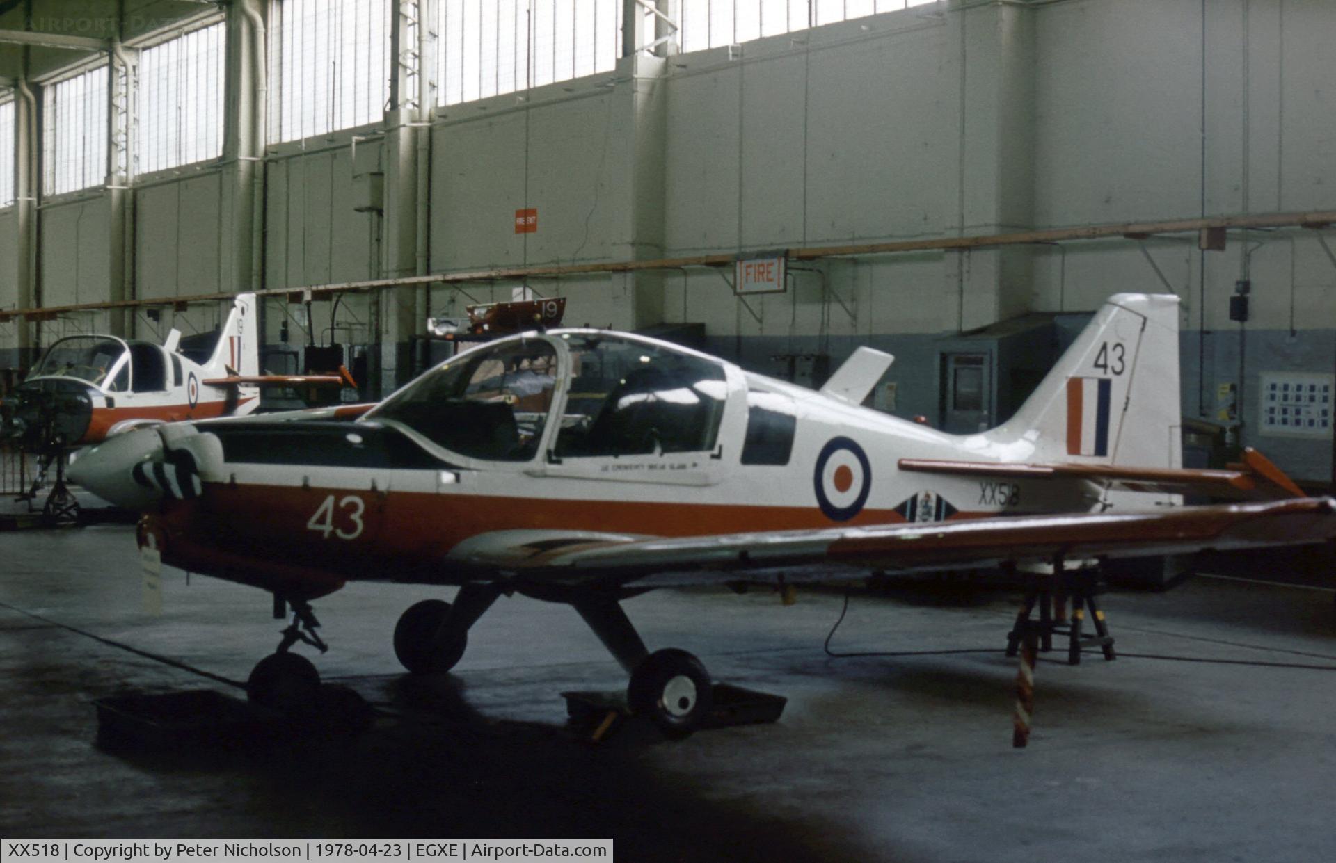 XX518, 1973 Scottish Aviation Bulldog T.1 C/N BH120/204, Bulldog T.1 of the Central Flying School seen undergoing maintenance at the 1978 Leeming Open Day.
