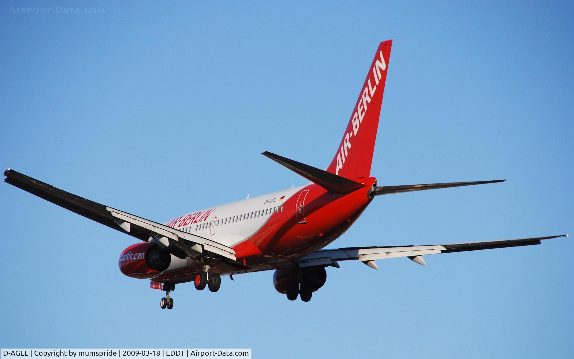D-AGEL, 1997 Boeing 737-75B C/N 28110, Red and white and blue above Berlin