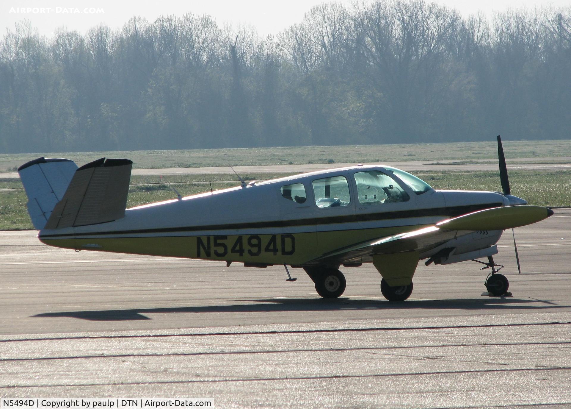 N5494D, 1957 Beech H35 Bonanza C/N D-5026, Parked at the Shreveport Downtown airport.