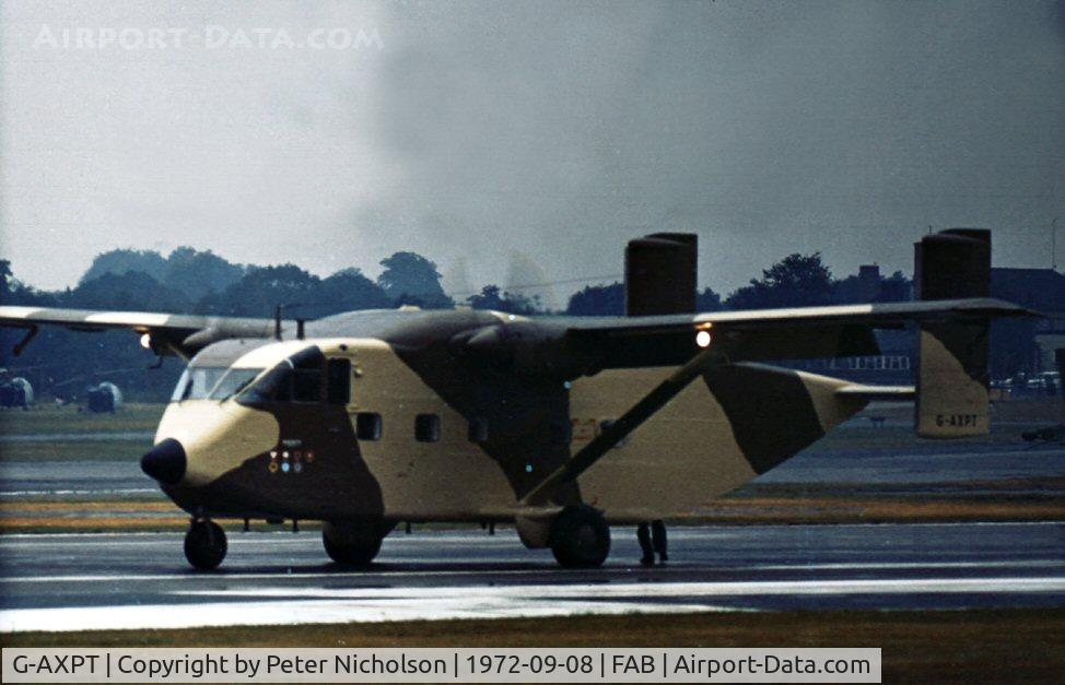 G-AXPT, 1970 Short SC-7 Skyvan 3-100 C/N SH.1867, Skyvan 3M demonstrator at the 1972 Farnborough Airshow.