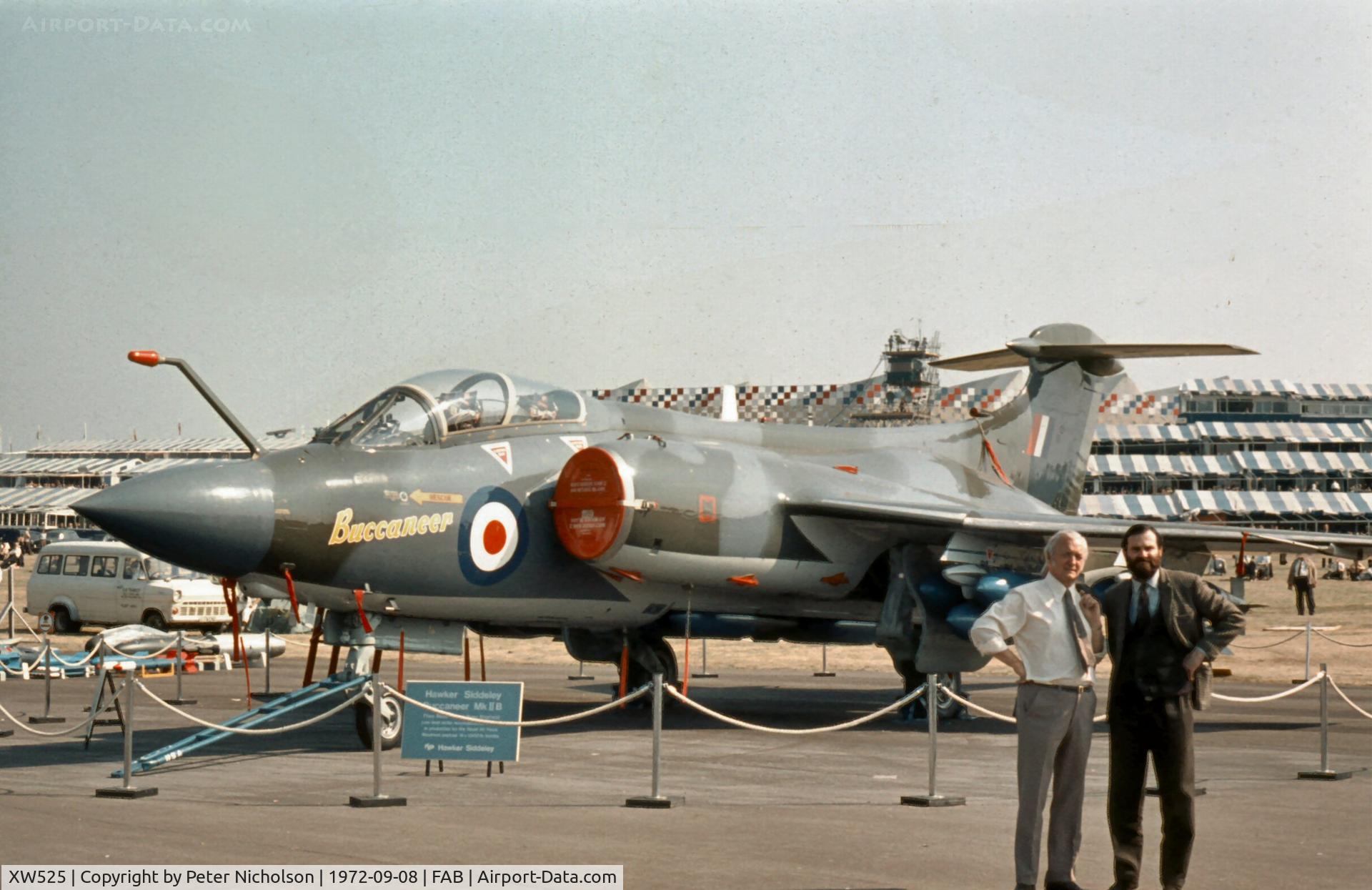 XW525, 1970 Blackburn Buccaneer S.2B C/N B3-01-69, Buccaneer S.2B on display in the static park at the 1972 Farnborough Airshow.