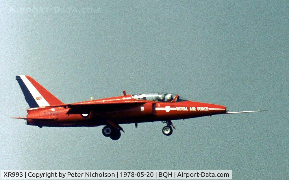 XR993, 1964 Hawker Siddeley Gnat T.1 C/N FL587, Gnat T.1 of the Red Arrows aerobatic team performing at the 1978 Biggin Hill Airshow.