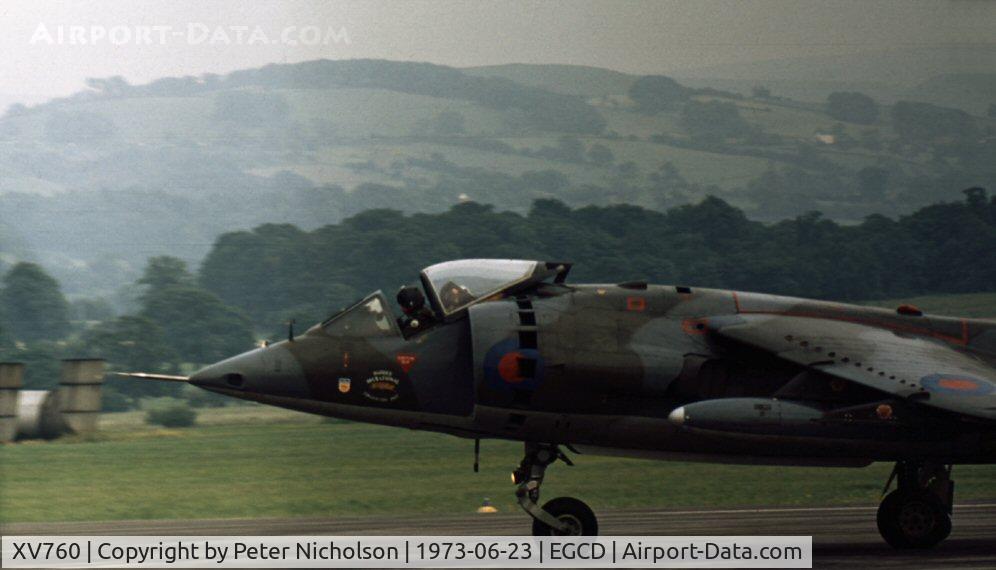 XV760, 1969 Hawker Siddeley Harrier GR.1 C/N 712023, Harrier GR.1 of the Operational Conversion Unit displayed at the 1973 Woodford Airshow.