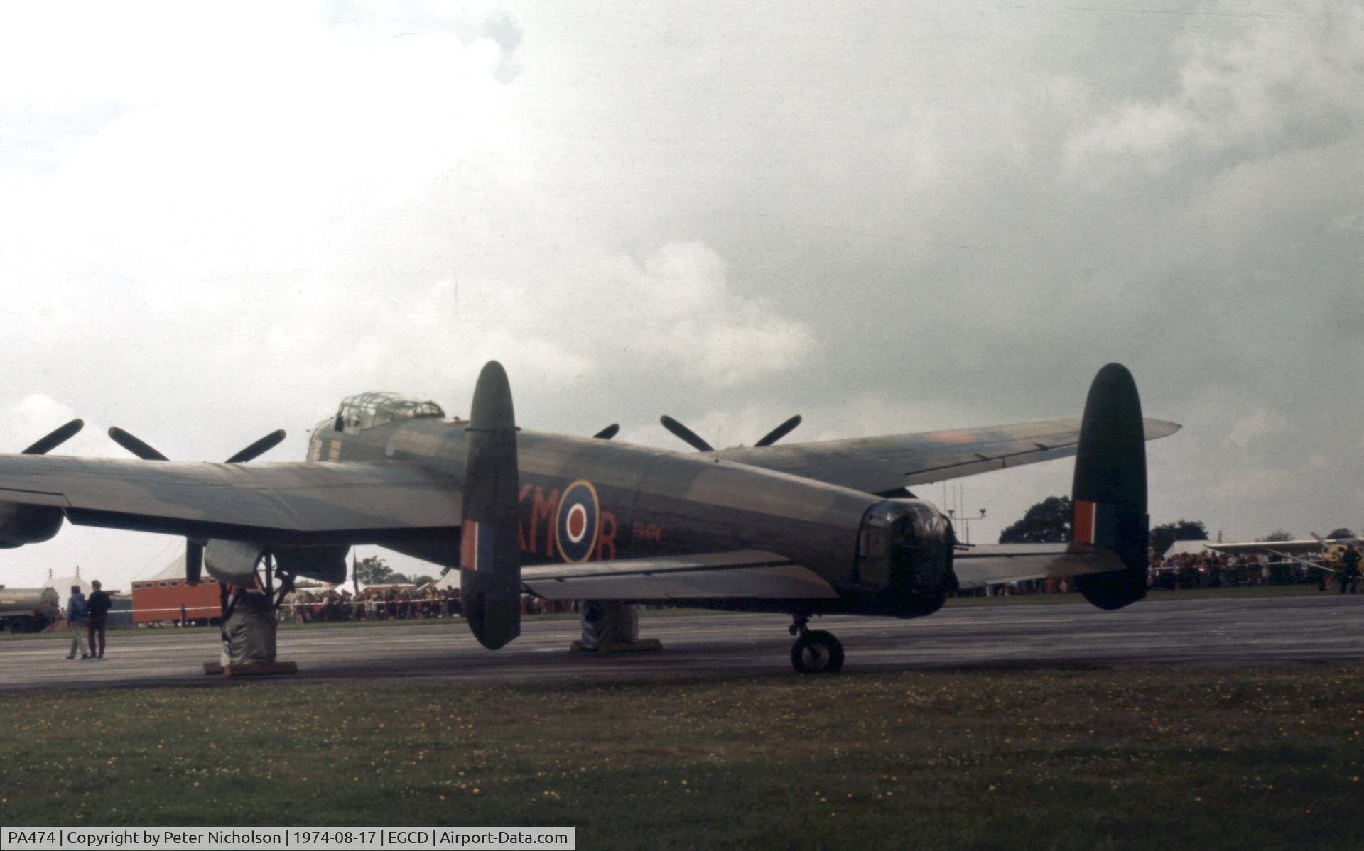 PA474, 1945 Avro 683 Lancaster B1 C/N VACH0052/D2973, The mid-upper gun turret had not been fitted in 1974 when the Battle of Britain Memorial Flight Lancaster displayed at the Woodford Airshow.