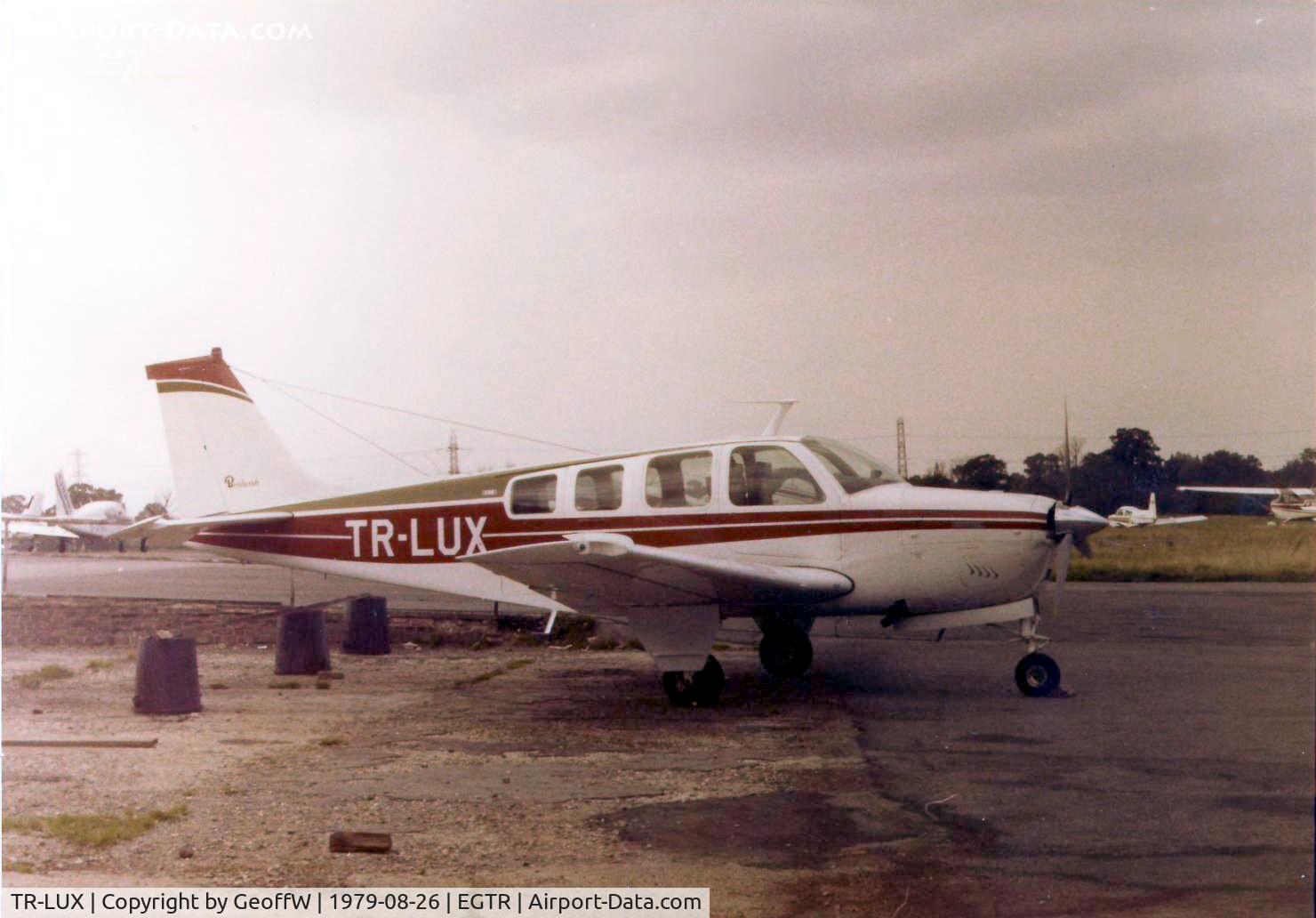 TR-LUX, 1976 Beech A36 Bonanza 36 C/N E-721, Beech A36 TR-LUX at Elstree 1978. Became G-BGHH in Jan 1979